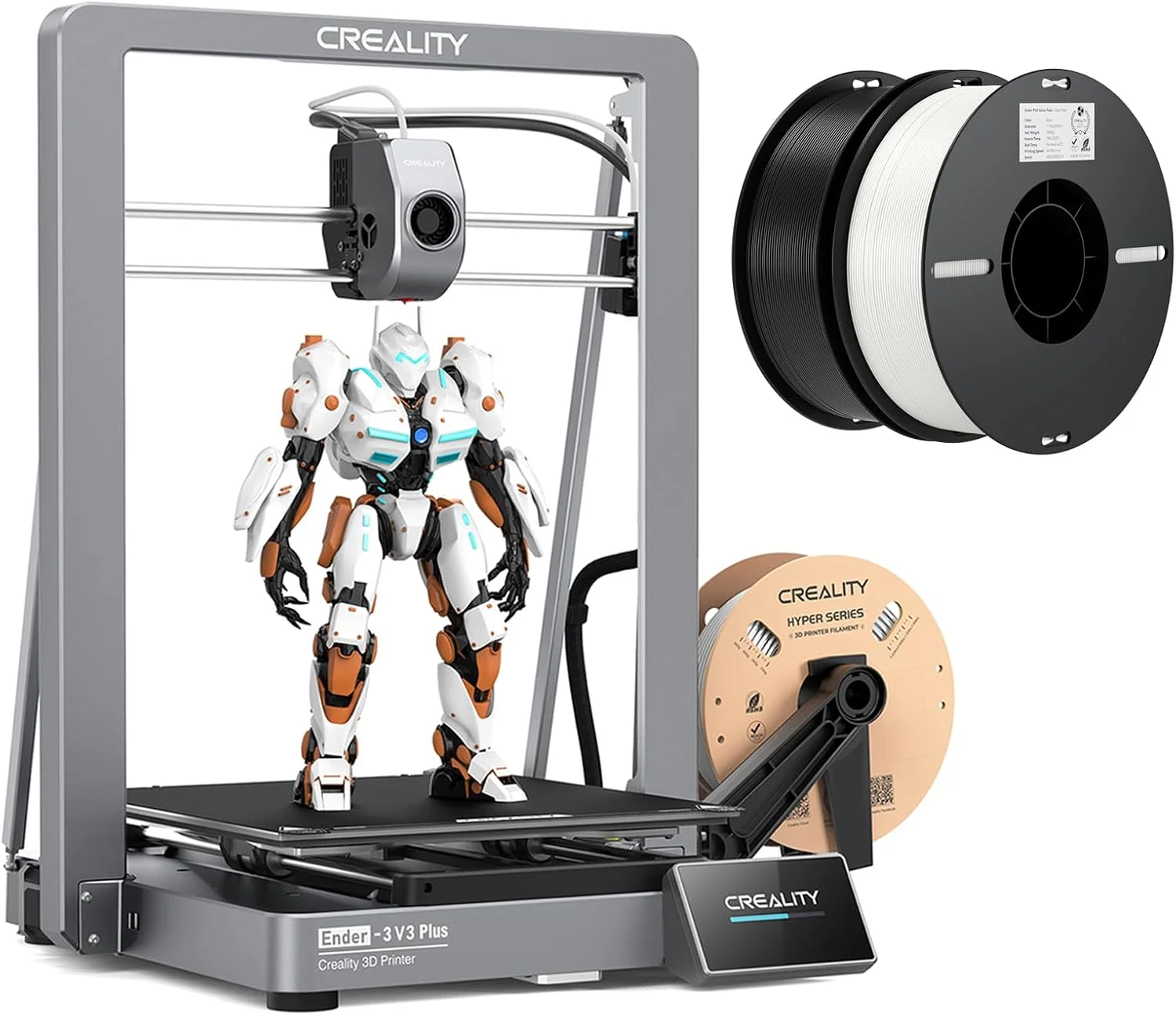 بسته پرینتر سه بعدی Creality Ender 3 V3 Plus به همراه دو بسته فیلامنت PLA 1.75mm (یک مشکی + یک سفید)