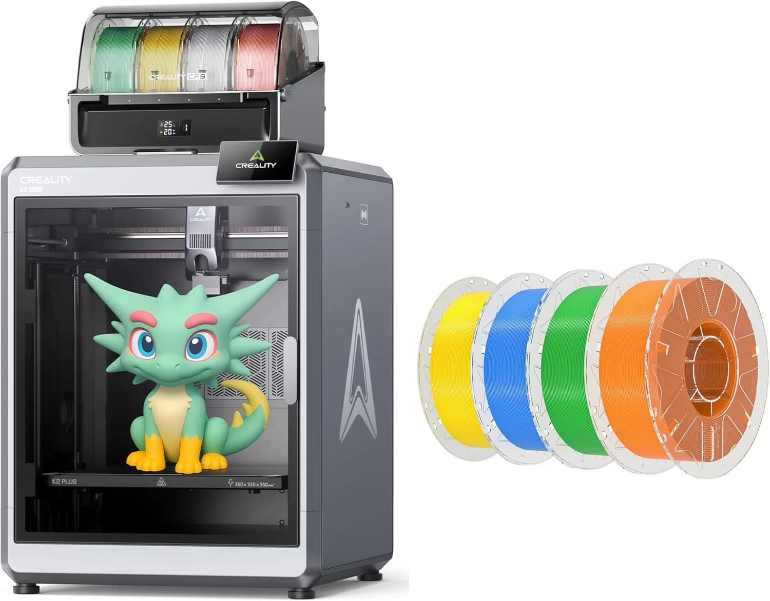 پرینتر سه بعدی Creality K2 Plus Combo، همراه با فیلامنت Hyper RFID PLA 1.75mm 4kg (زرد، سبز، نارنجی و آبی)