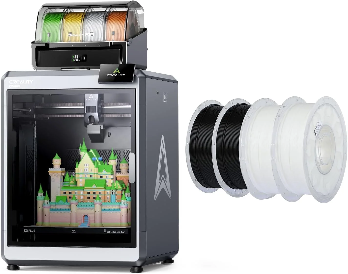 دستگاه چاپ سه بعدی Creality K2 Plus Combo به همراه فیلامنت PLA 1.75mm مشکی و سفید