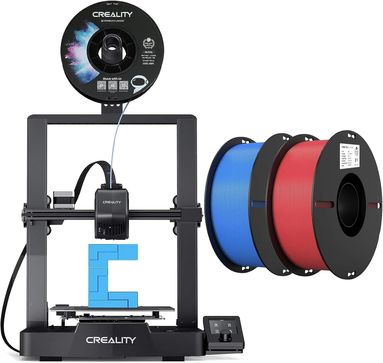 بسته پرینتر سه بعدی Creality Ender 3 V3 SE به همراه فیلامنت PLA 1.75mm PLA (آبی و قرمز)