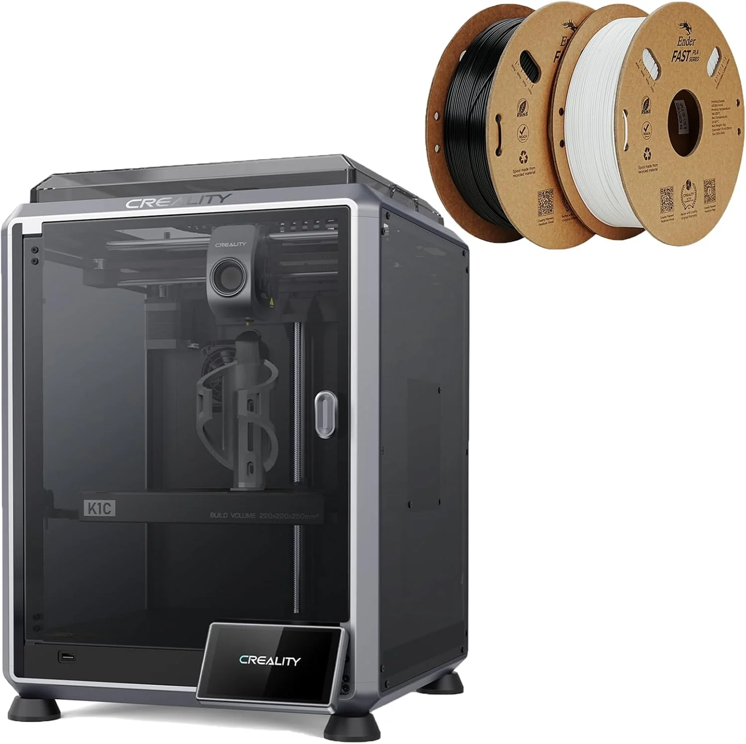 بسته پرینتر سه بعدی Creality K1C به همراه بسته فیلامنت PLA سریع Creality Ender 1.75mm 2kg (سیاه و سفید)