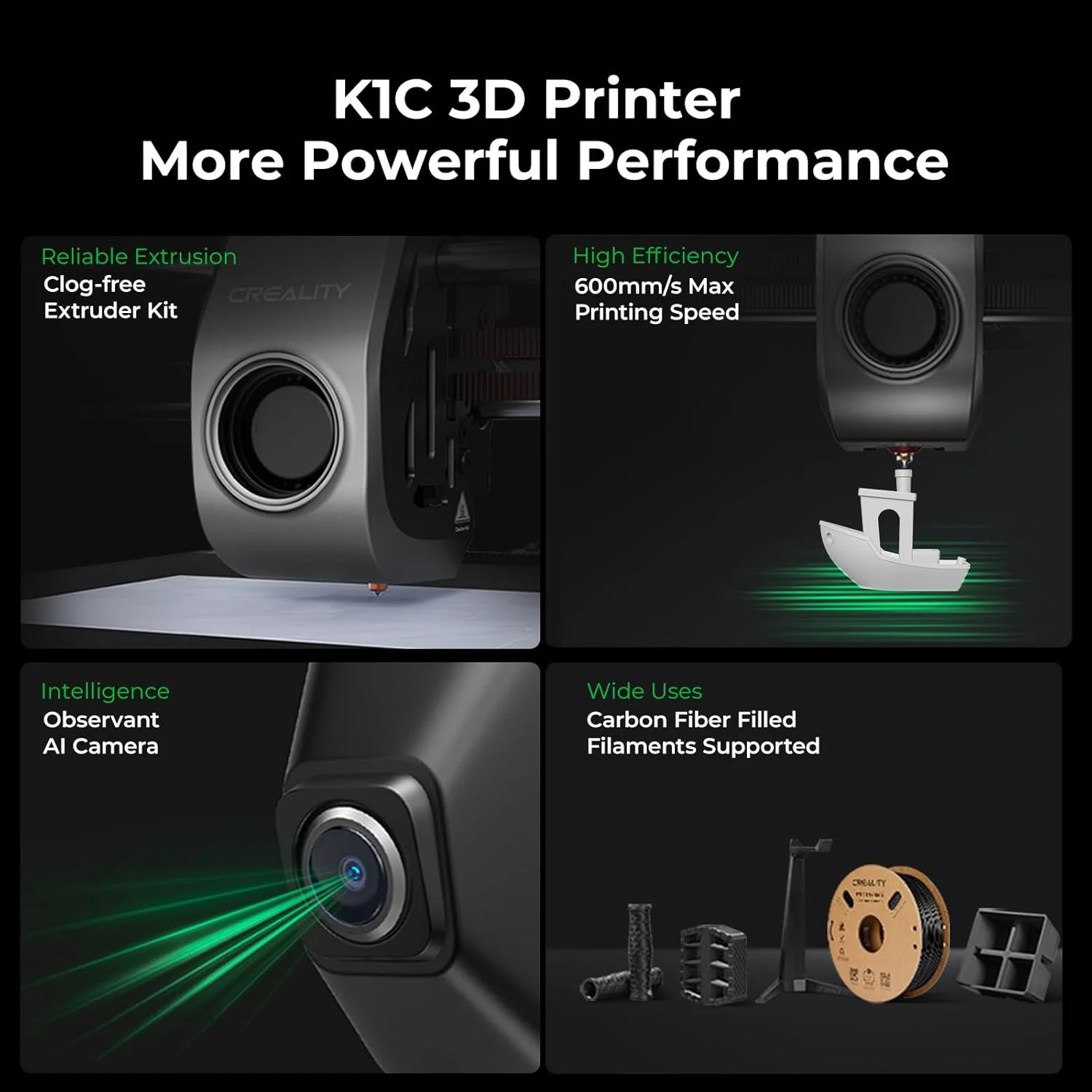 بسته پرینتر سه بعدی Creality K1C به همراه فیلامنت PLA سرعت بالا 1.75mm Ender Fast PLA 2Kg (سیاه و سفید)