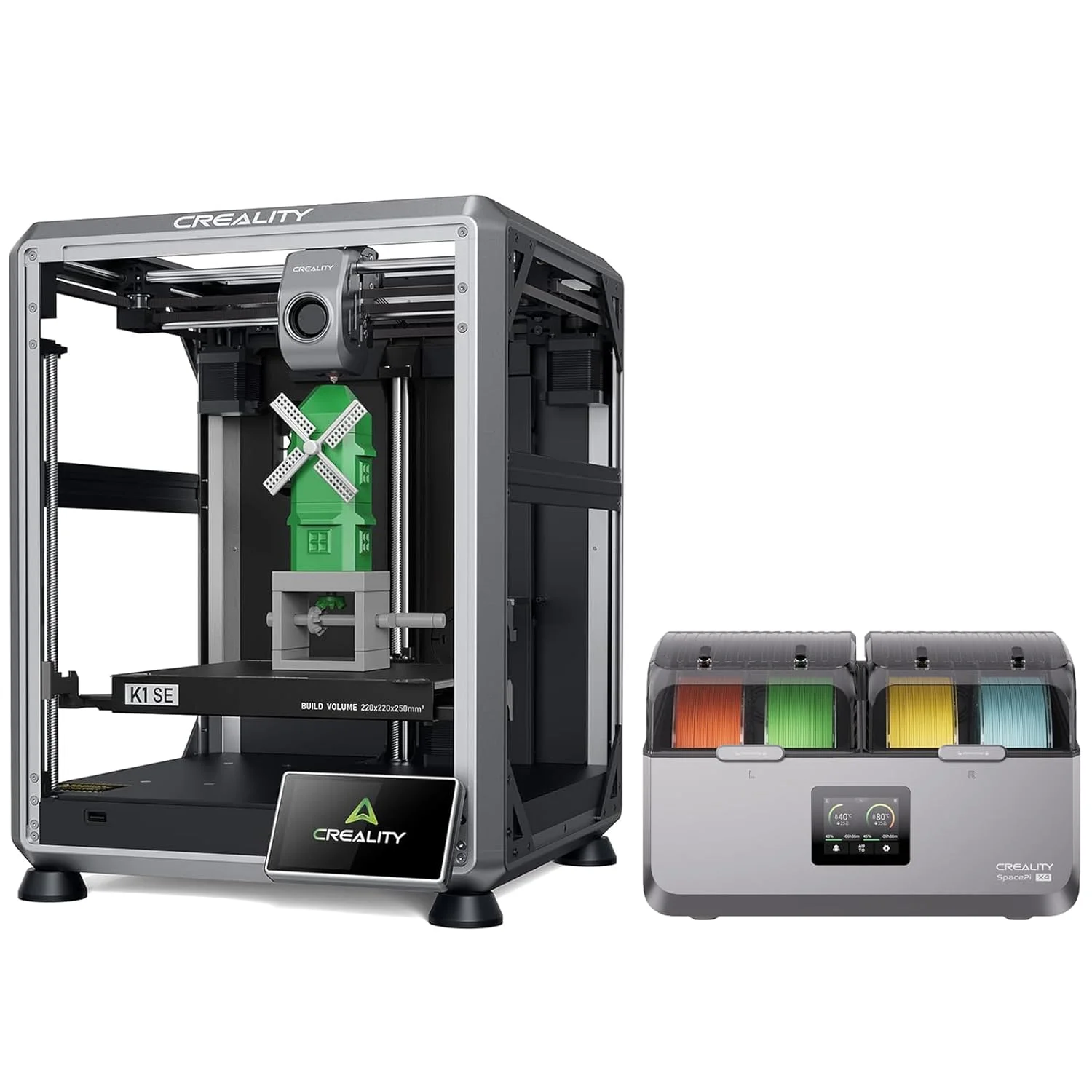 پرینتر سه بعدی Creality مدل K1 SE اسمبل شده به همراه محفظه خشک کننده و نگهداری 4 قرقره ای Space Pi X4 پرینتر سه بعدی Creality مدل K1 SE اسمبل شده به همراه محفظه خشک کننده و نگهداری 4 قرقره ای Space Pi X4