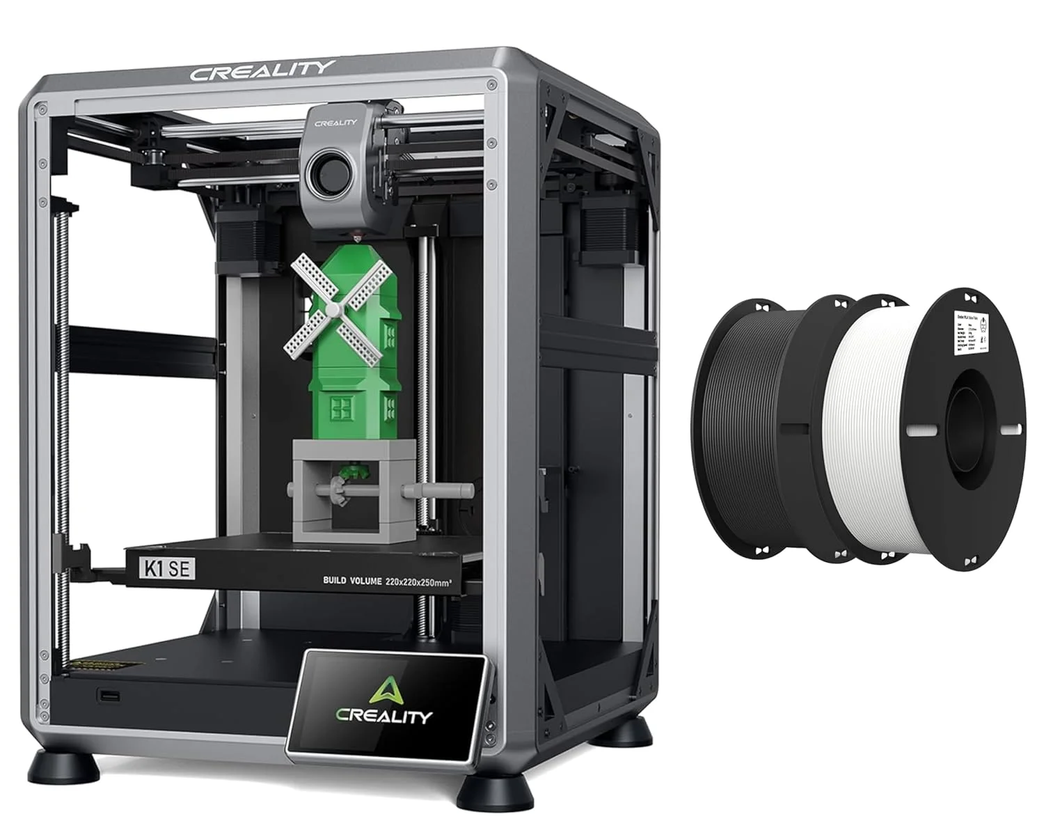 پرینتر سه بعدی کرالیتی مدل K1 SE، پرینترهای سه بعدی با قابلیت تنظیم خودکار و اسمبل شده، همراه با 2 کیلوگرم PLA مشکی و سفید کرالیتی پرینتر سه بعدی کرالیتی مدل K1 SE، پرینترهای سه بعدی با قابلیت تنظیم خودکار و اسمبل شده، همراه با 2 کیلوگرم PLA مشکی و سفید کرالیتی