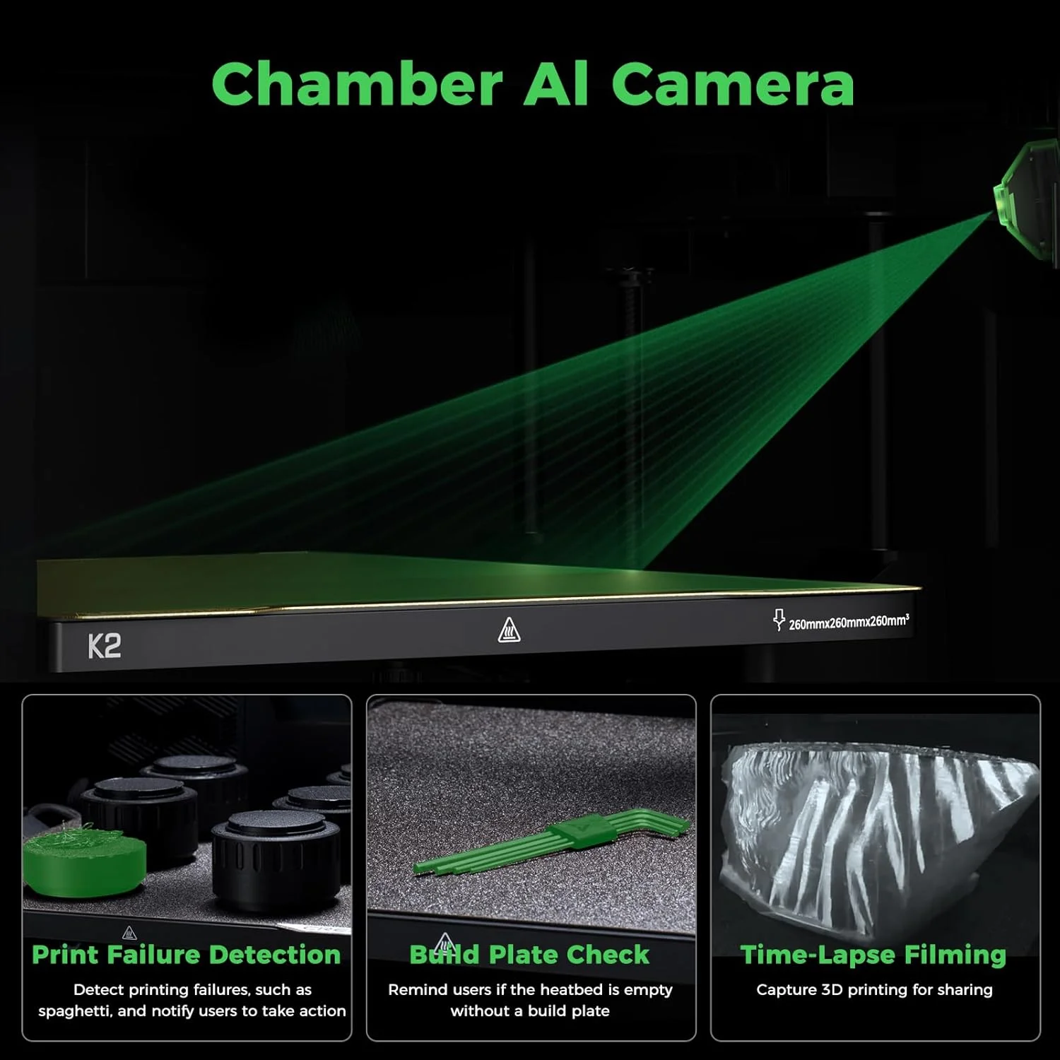 دستگاه چاپگر سه بعدی چند رنگی Creality K2 Combo با CFS، دوربین دوگانه، سرعت چاپ 600 میلی متر بر ثانیه، اکسترودر درایو مستقیم نسل بعدی، حجم چاپ 260 * 260 * 260 میلی متر