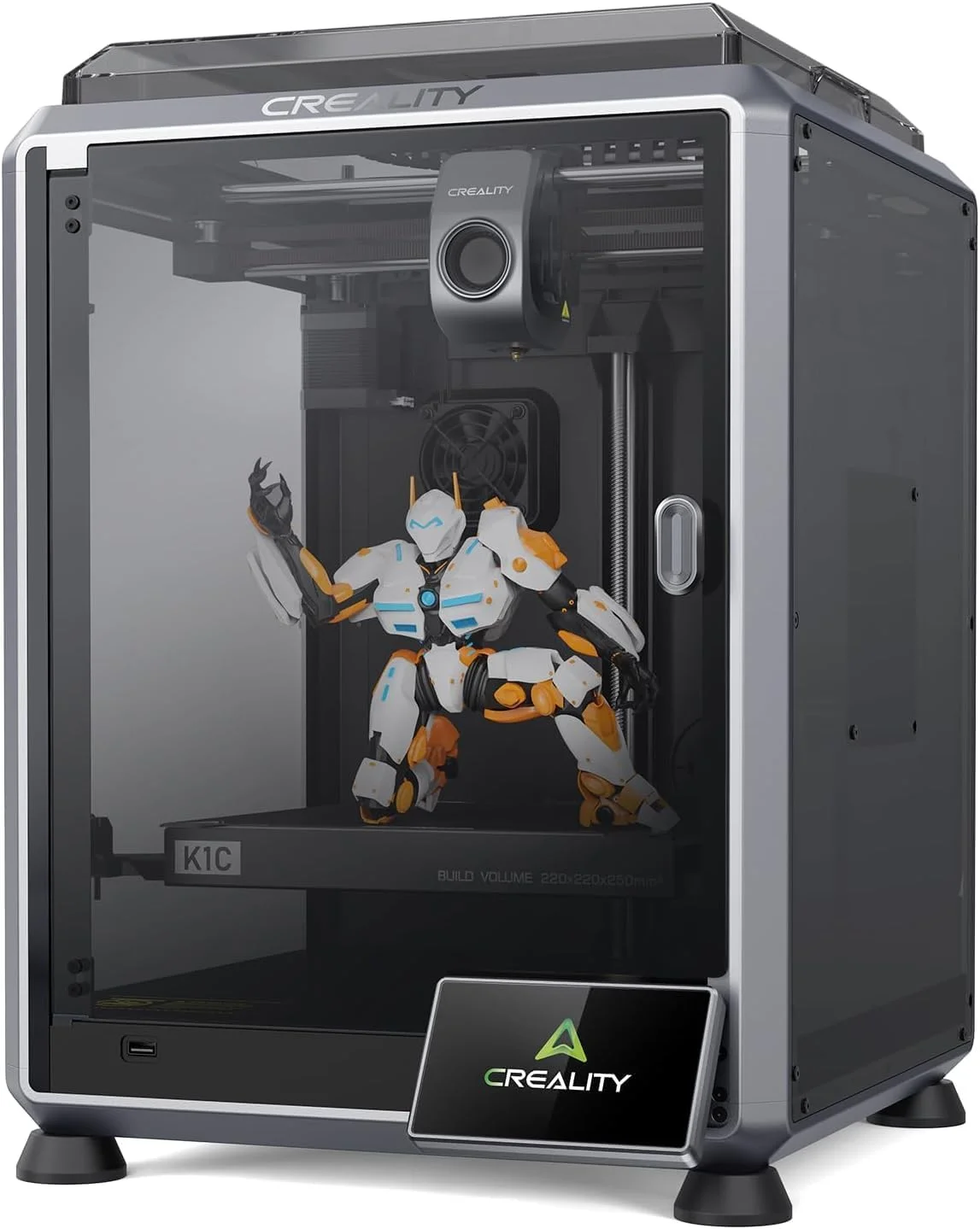 پرینتر سه بعدی کرالیتی K1C، سرعت بالای 600 میلی‌متر بر ثانیه، تراز خودکار، با دوربین هوش مصنوعی برای پرینت 300 درجه سانتیگراد، حالت بی‌صدا قابل تعویض، پرینت سه بعدی فیبر کربن مطمئن 220 * 220 * 250 میلی‌متر