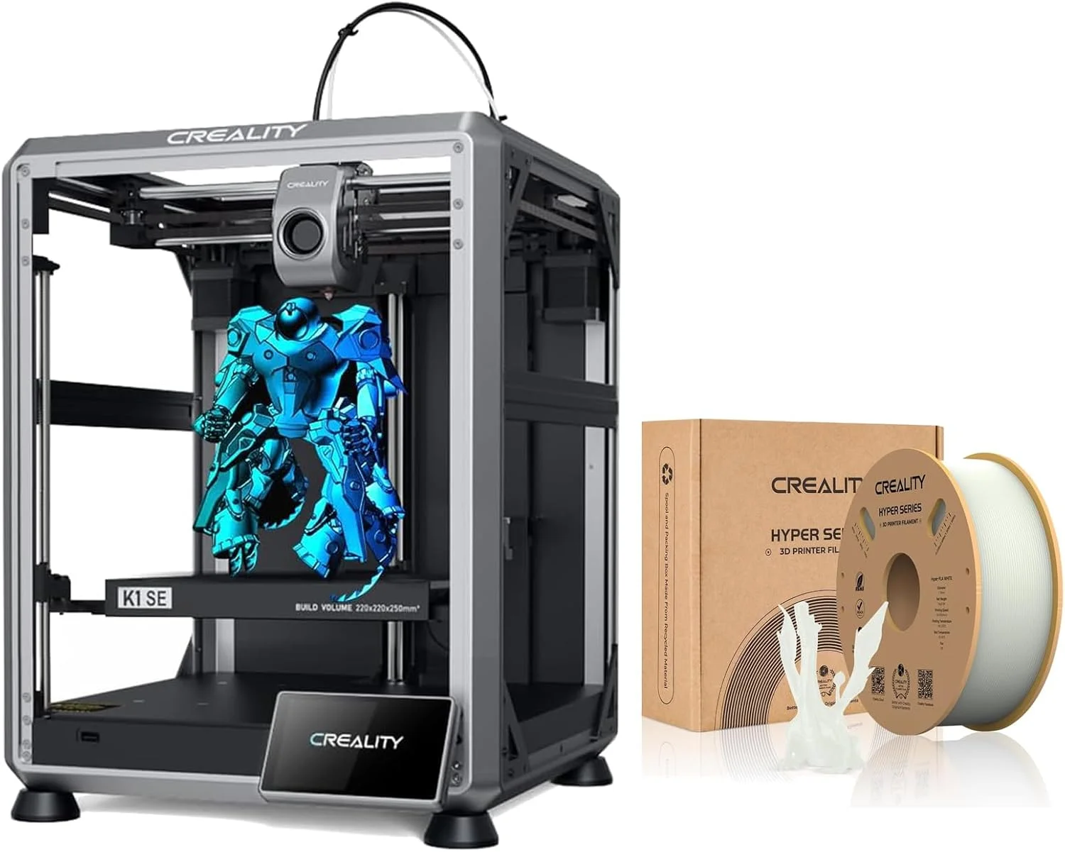پرینتر سه بعدی کرالیتی K1 SE با سرعت 600 میلی متر بر ثانیه، شامل فیلامنت سفید PLA سری Hyper برای چاپ دقیق و پرسرعت با خروجی بادوام و دقت 1.75mm ±0.03mm پرینتر سه بعدی کرالیتی K1 SE با سرعت 600 میلی متر بر ثانیه، شامل فیلامنت سفید PLA سری Hyper برای چاپ دقیق و پرسرعت با خروجی بادوام و دقت 1.75mm ±0.03mm