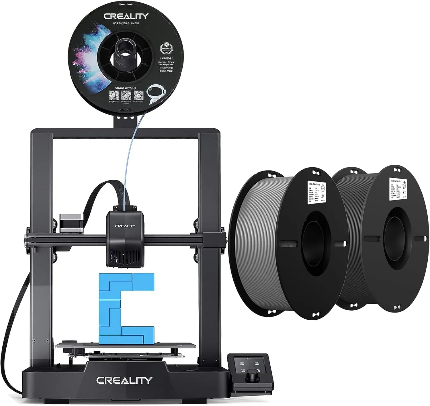 بسته پرینتر سه بعدی کرالیتی Ender 3 V3 SE به همراه 2 بسته فیلامنت پرینتر سه بعدی، خاکستری و مشکی، 2 کیلوگرم