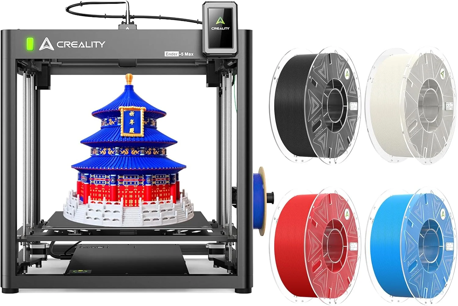 دستگاه چاپ سه بعدی کرالیتی Ender 5 Max به همراه بسته نرم افزاری Hyper PLA RFID سفید مشکی قرمز آبی