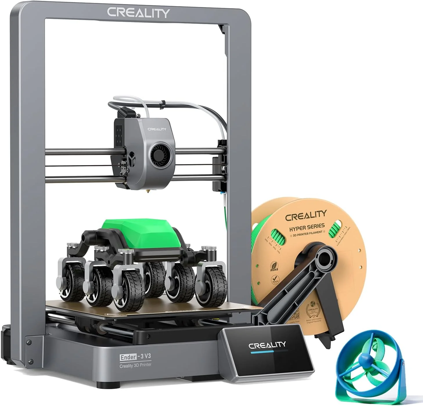 پرینتر سه بعدی Creality Ender-3 V3، ارتقاء Ender-3 V2 با Core XZ برای سرعت چاپ 600mm/s اکستروژن مستقیم نازل سه فلزی کالیبراسیون خودکار دو فن خنک کننده فوری حجم ساخت 8.7 x 8.7 x 9.8