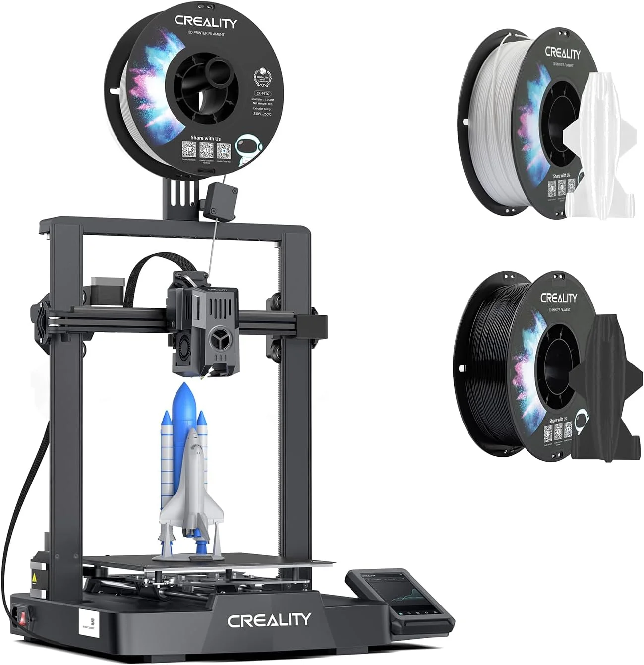 دستگاه چاپ سه بعدی کرالیتی Ender-3 V3 KE به همراه بسته فیلامنت PETG 1.75mm مشکی و سفید (دو عددی)