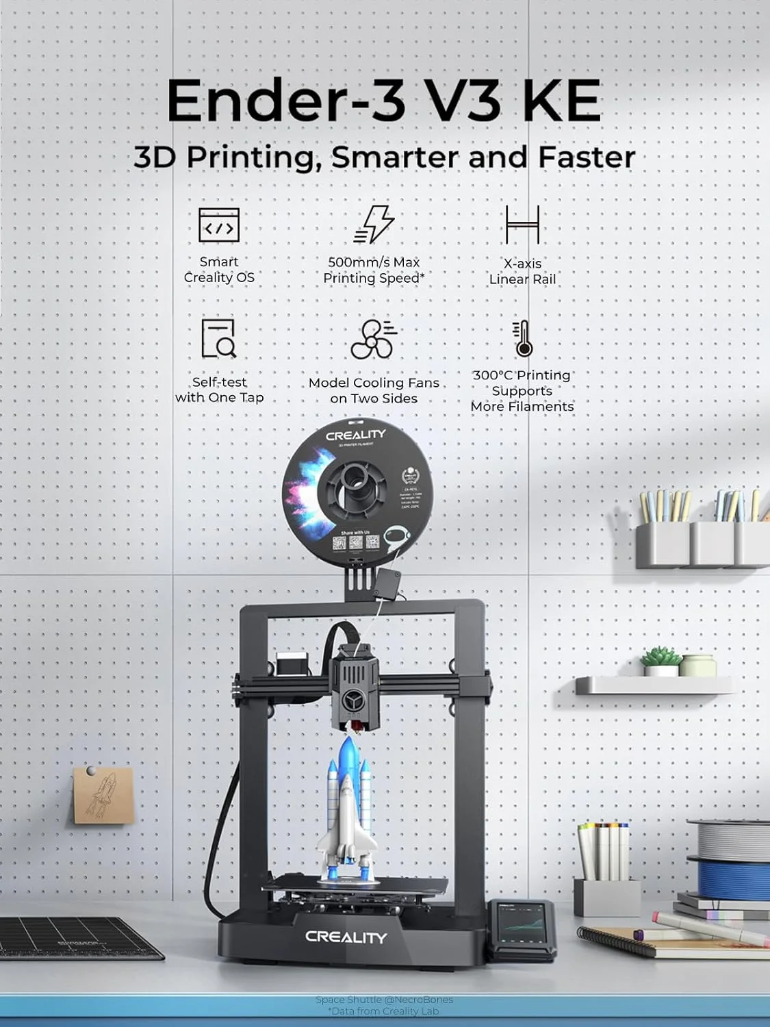 مجموعه پرینتر سه بعدی Creality Ender-3 V3 KE به همراه جعبه خشک کننده فیلامنت Creality Space Pi، فن و صفحه لمسی، نگهدارنده قرقره فیلامنت پرینتر سه بعدی