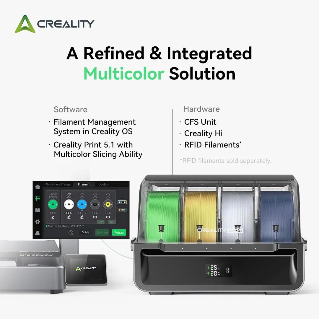 بسته پرینتر سه بعدی چند رنگ Creality Hi Combo به همراه کیت ابزار پرینتر سه بعدی