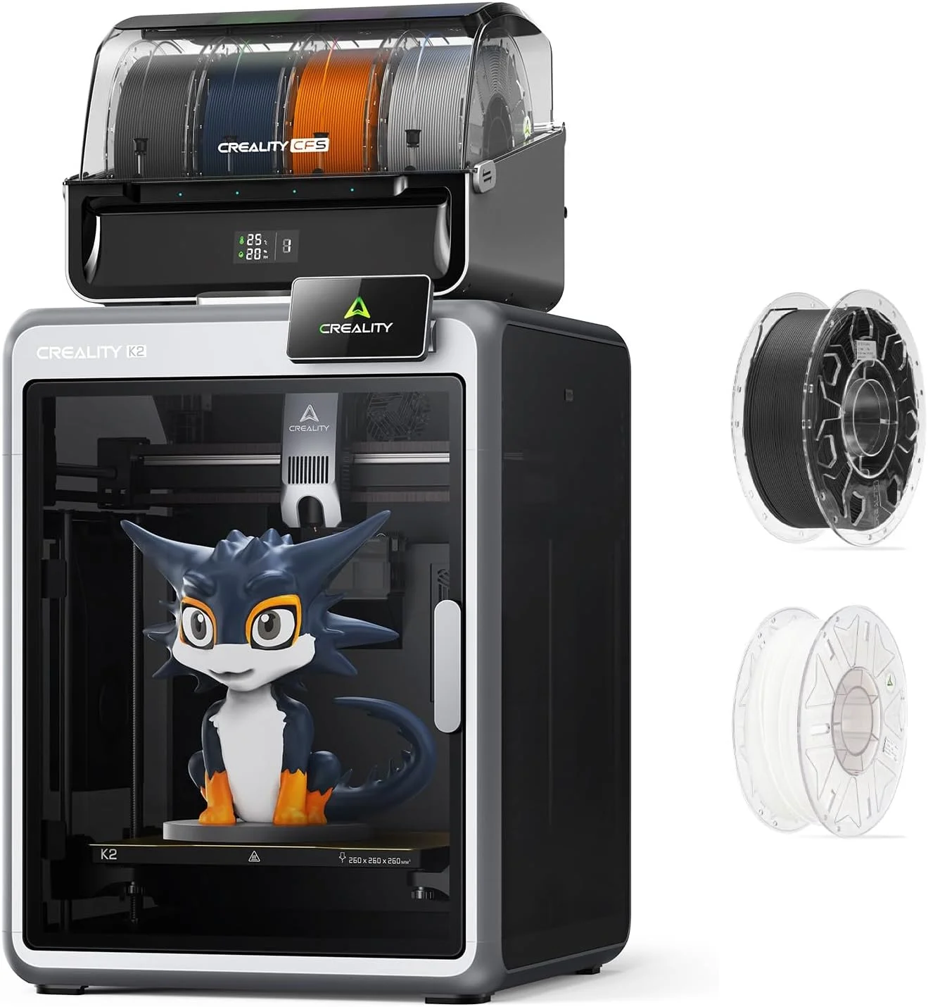 بسته پرینتر سه بعدی Creality K2 Combo به همراه فیلامنت PLA مشکی و سفید