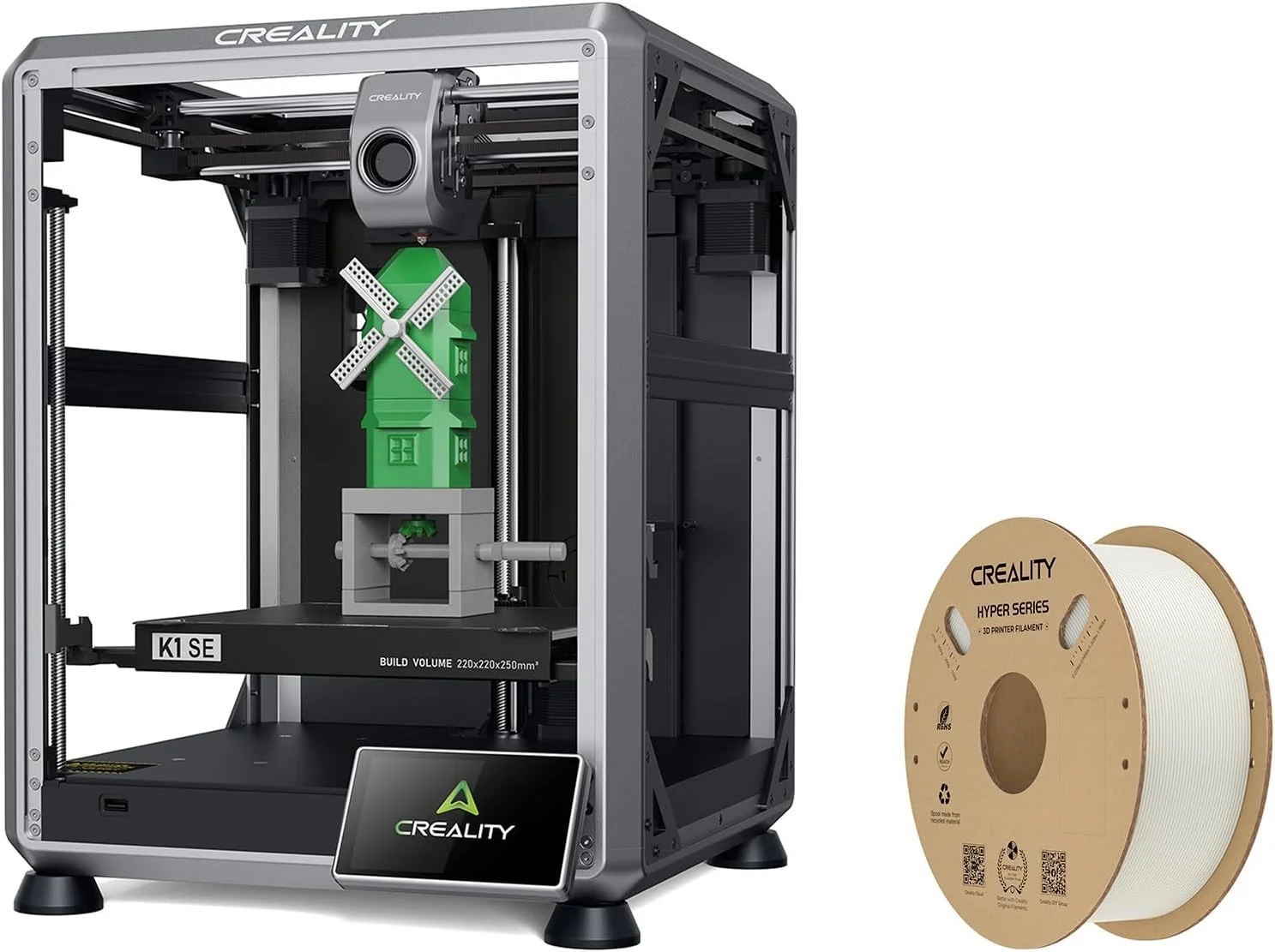 پرینتر سه بعدی کرالیتی K1 SE، پرینترهای سه بعدی تراز خودکار کاملاً مونتاژ شده همراه با فیلامنت هایپر PLA کرالیتی سفید