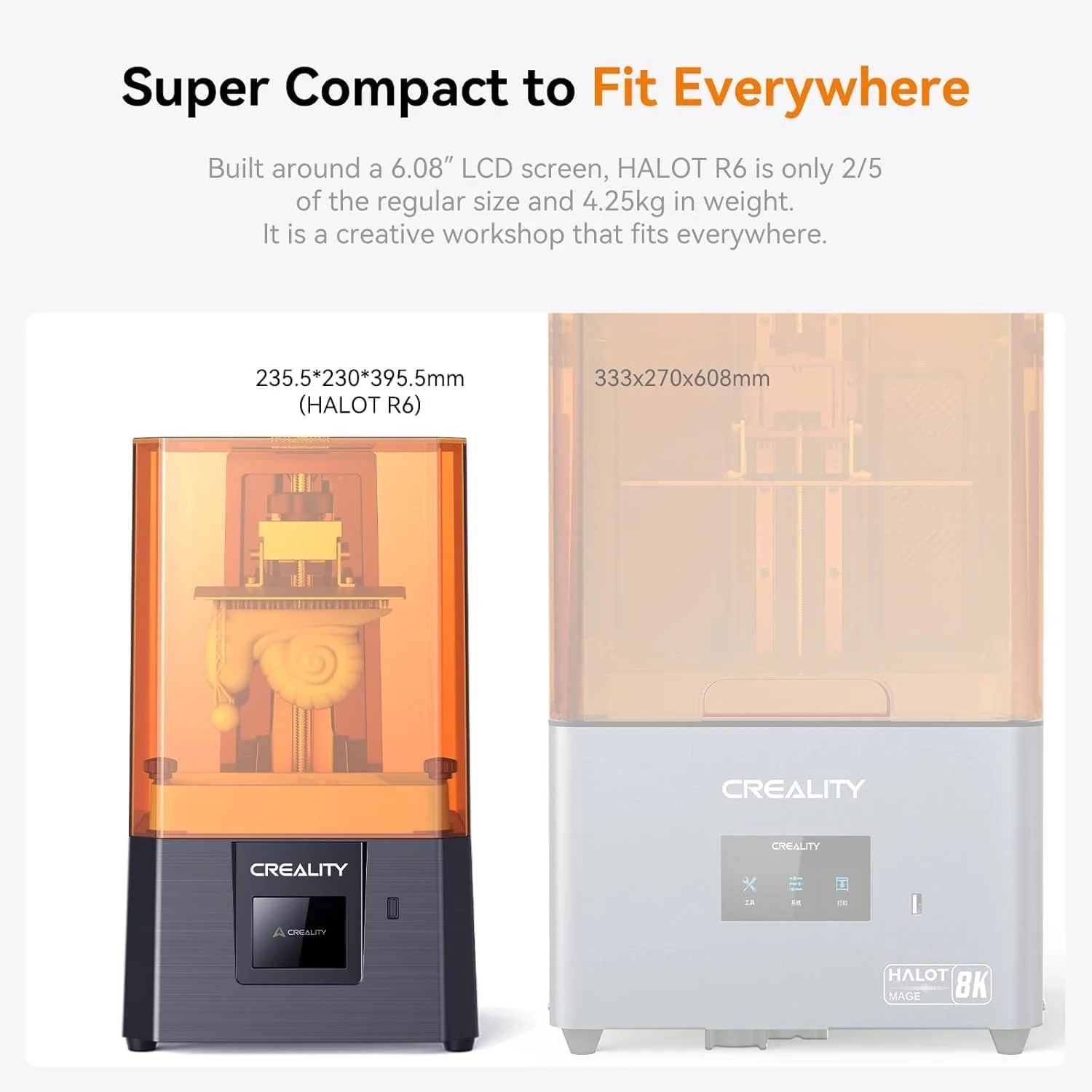 پرینتر سه بعدی رزینی کرالیتی HALOT R6 مناسب کودکان و مبتدیان، مونتاژ شده کامل، منبع نور ارتقا یافته با چاپ بسیار دقیق، صفحه نمایش LCD تک رنگ، گردش کار ساده