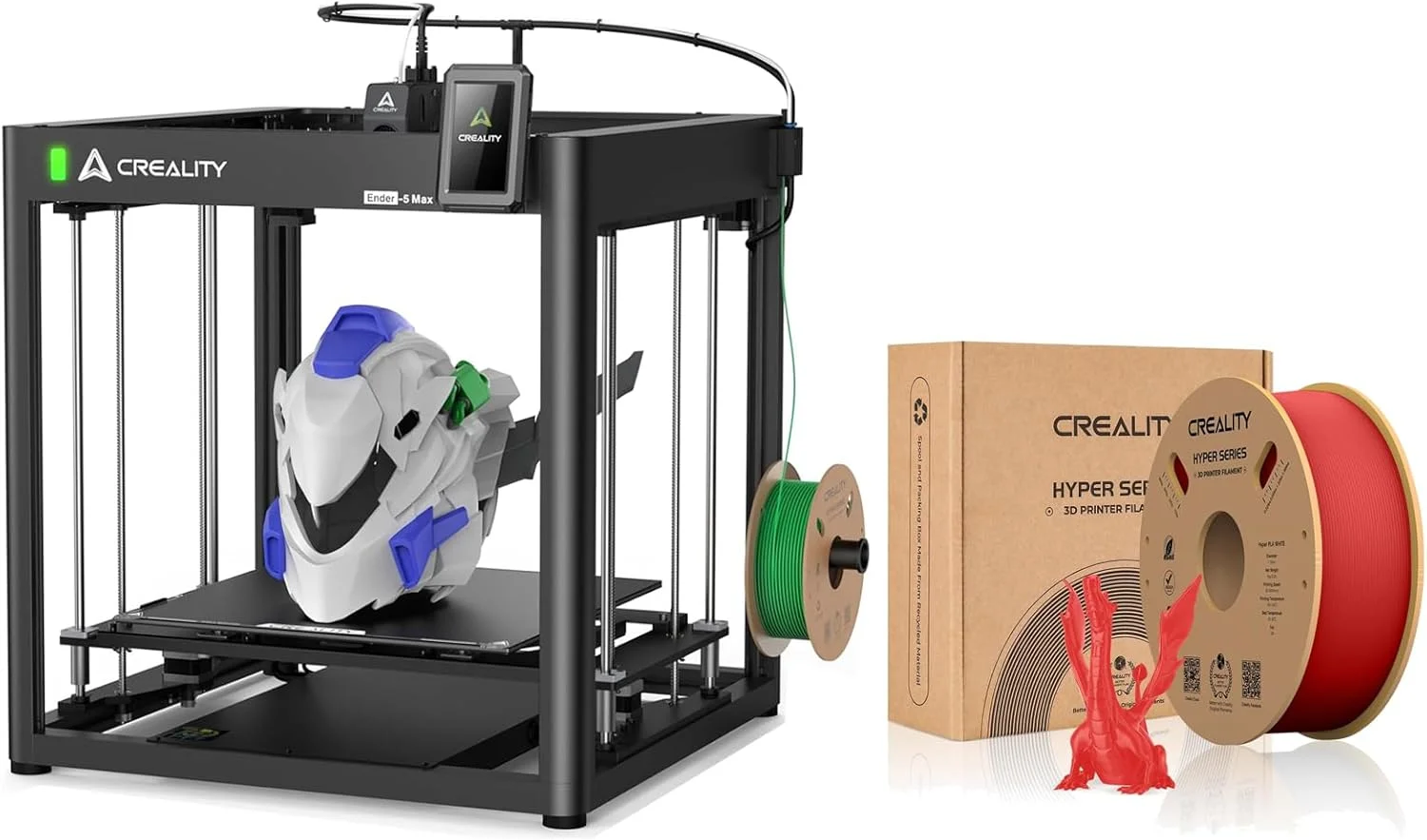 پرینتر سه بعدی Creality Ender-5 Max با حجم ساخت 400×400×400 میلی‌متر به همراه فیلامنت قرمز PLA سری Hyper برای چاپ با سرعت بالا 700 میلی‌متر بر ثانیه با خروجی رنگی بادوام و قوی