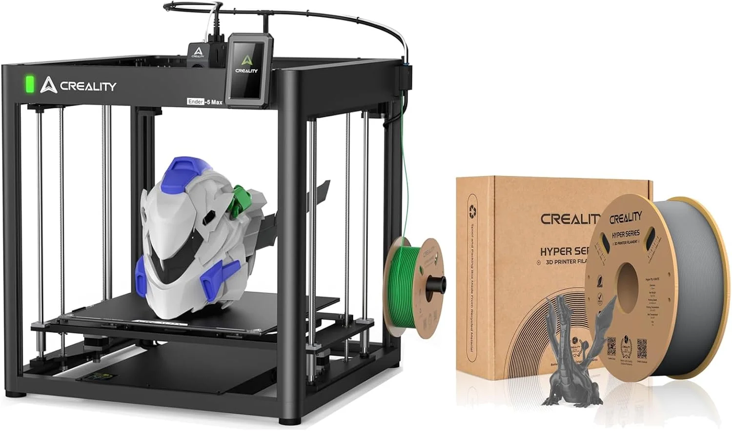 پرینتر سه بعدی Creality Ender-5 Max با حجم ساخت 400×400×400 میلی‌متر به همراه فیلامنت خاکستری PLA سری Hyper برای چاپ سریع 700 میلی‌متر بر ثانیه با خروجی بادوام و قوی
