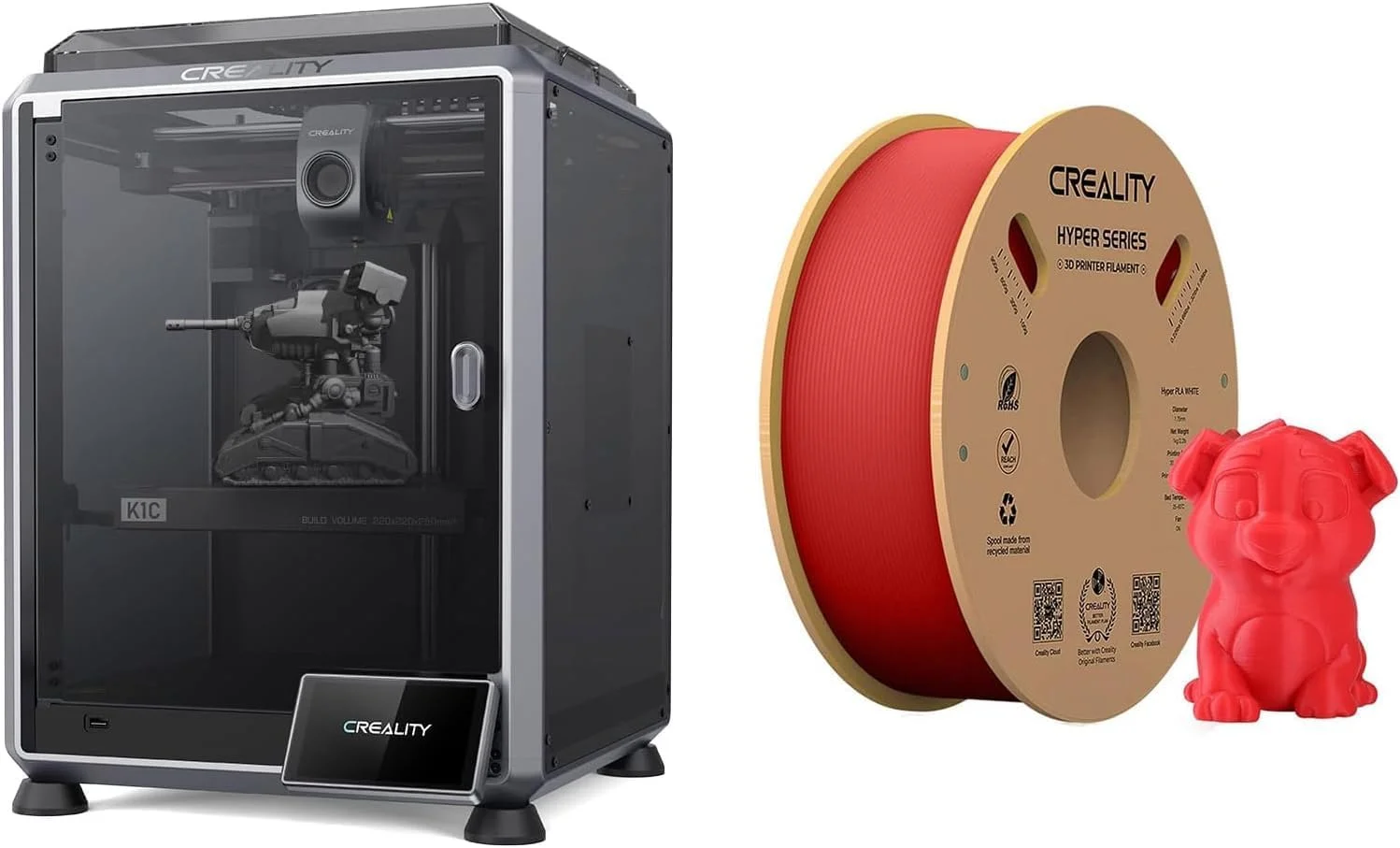 پرینتر سه بعدی کرالیتی K1C با سرعت چاپ سریع 600 میلی متر بر ثانیه و فیلامنت PLA قرمز با سرعت بالا