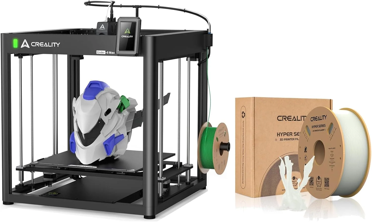 پرینتر سه بعدی Creality Ender-5 Max با حجم ساخت 400×400×400 میلی‌متر به همراه فیلامنت PLA سفید سری Hyper برای چاپ سریع تا 700 میلی‌متر در ثانیه و خروجی مدل دقیق و روان