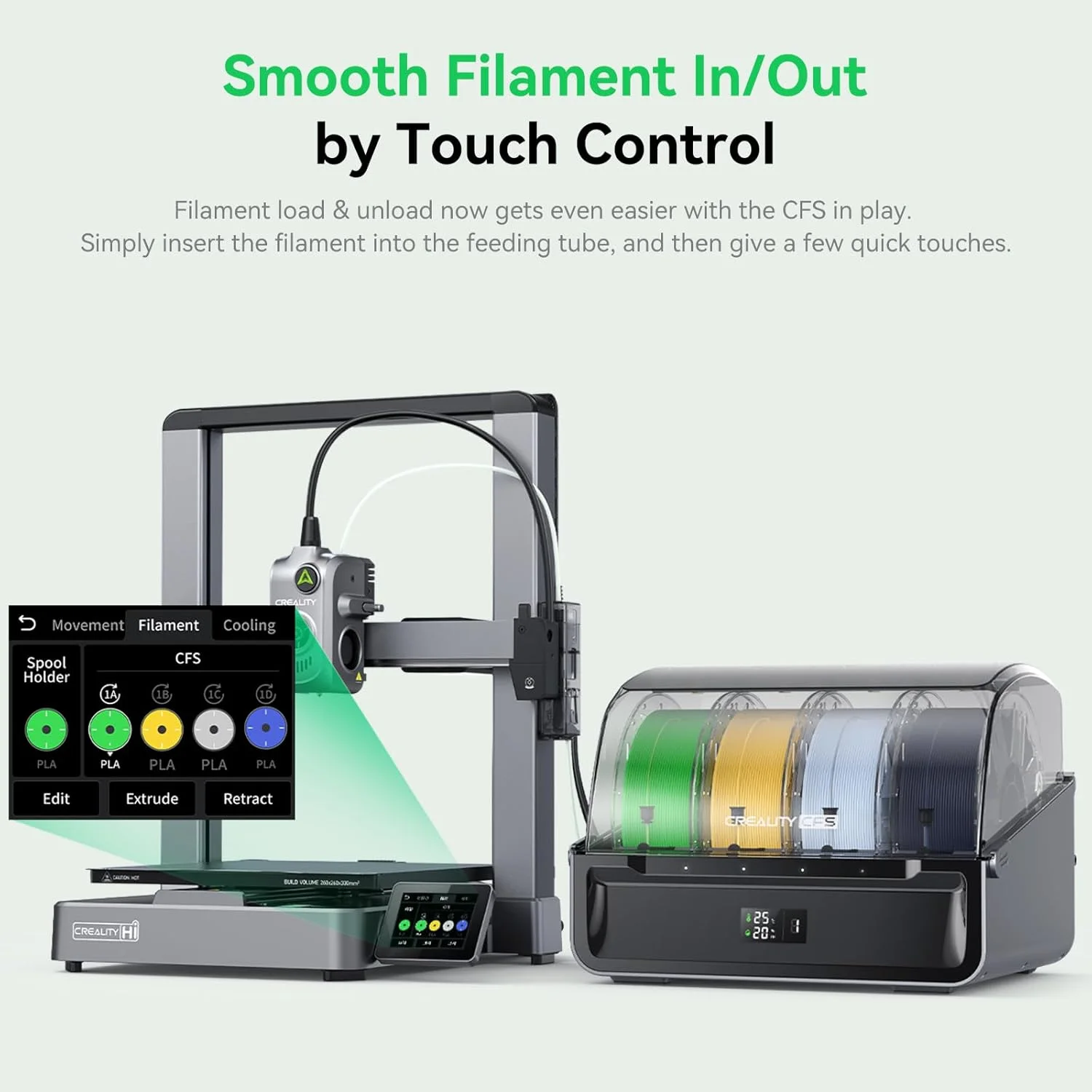 پرینتر سه بعدی چند رنگی Creality Hi Combo با CFS، همراه با فیلامنت پرینتر سه بعدی Hyper PLA RFID، 4 کیلوگرم (آبی پری، قرمز، رنگ پوست و طلایی)