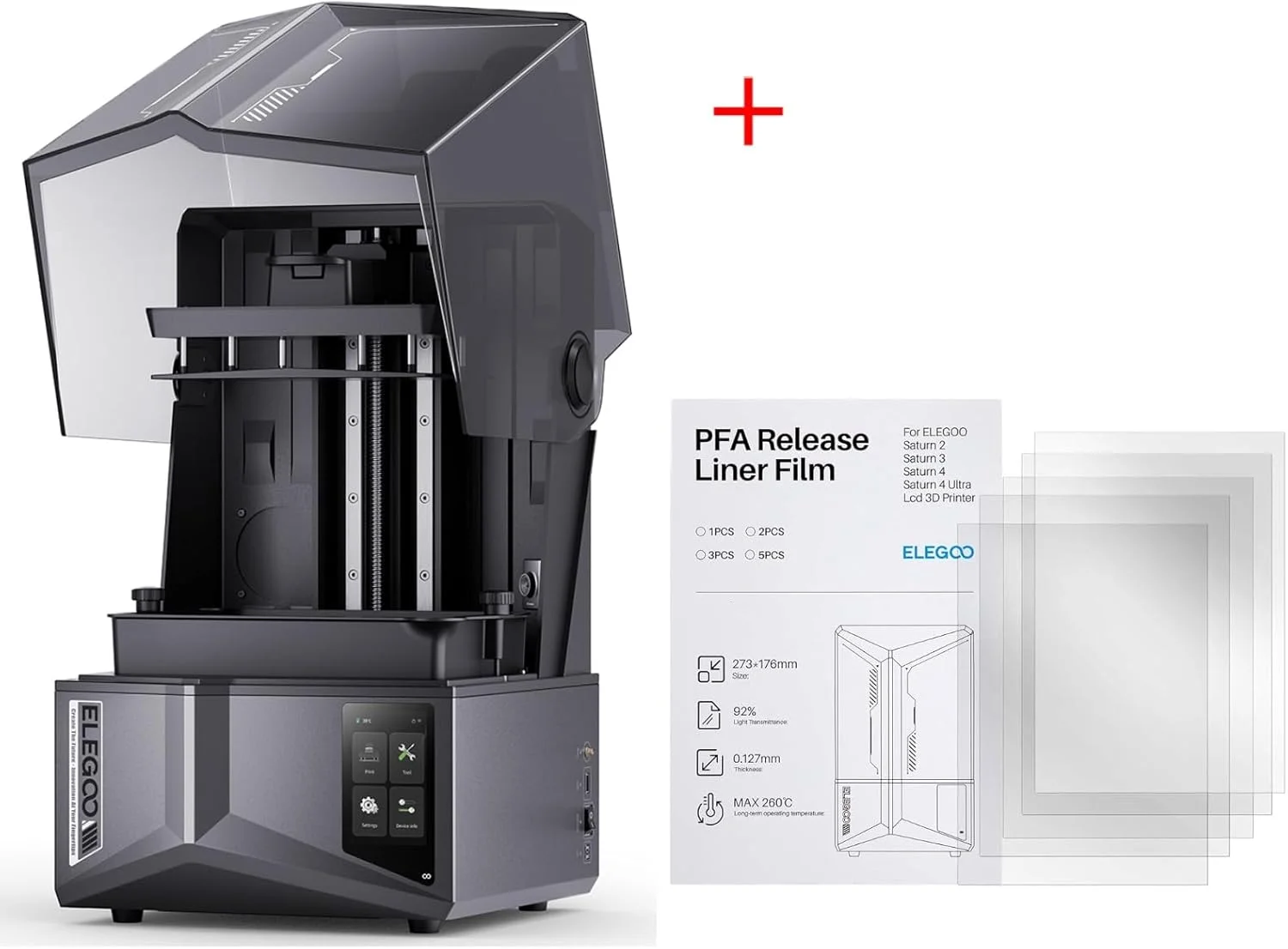 چاپگر سه بعدی رزینی ELEGOO Saturn 4 Ultra 10 اینچی 12K MSLA و فیلم رهاساز PFA ELEGOO بسته 5 عددی