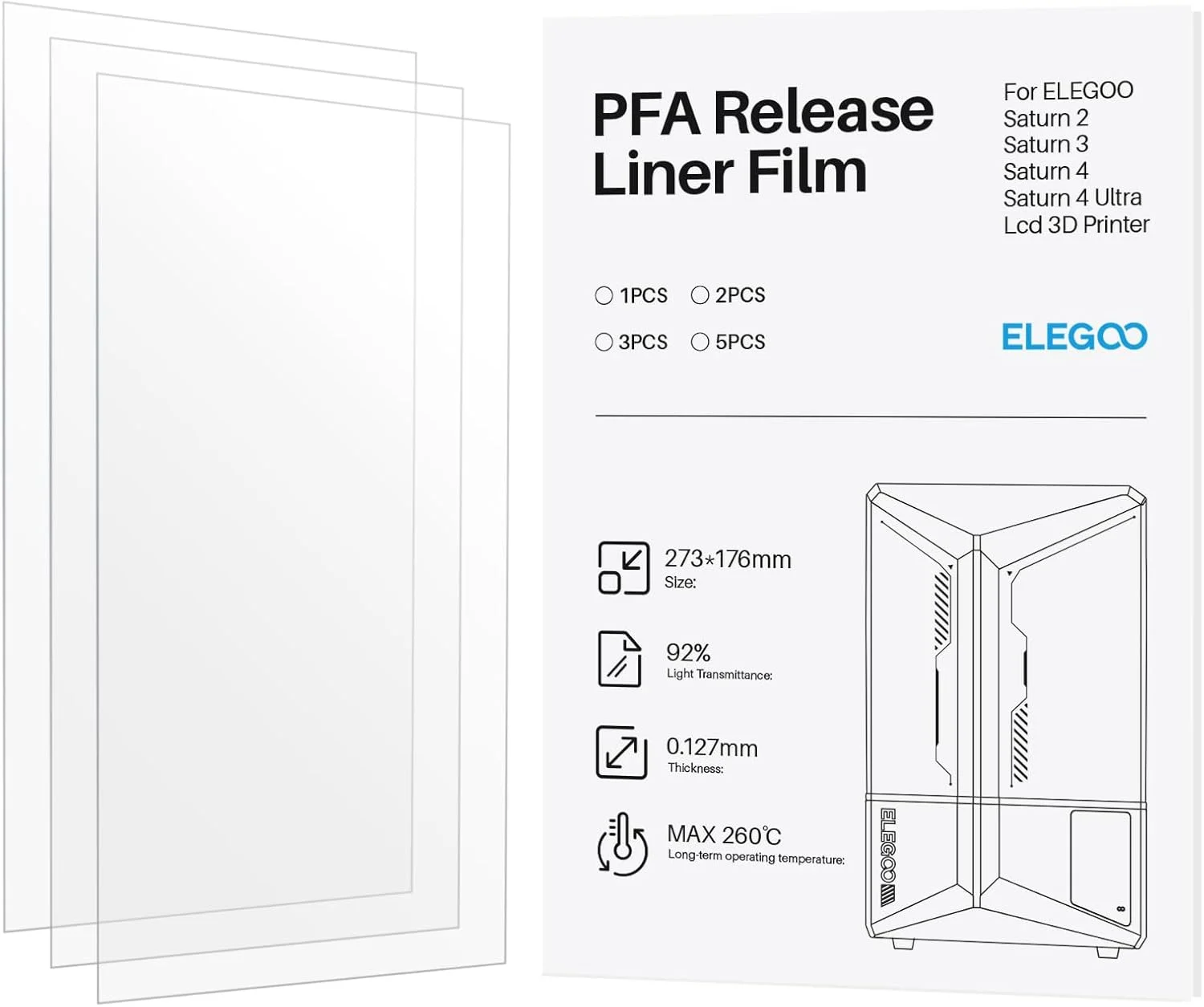 پرینتر سه بعدی رزینی ELEGOO Saturn 4 Ultra 16K و فیلم رهاساز PFA 2.0 سه عددی ELEGOO