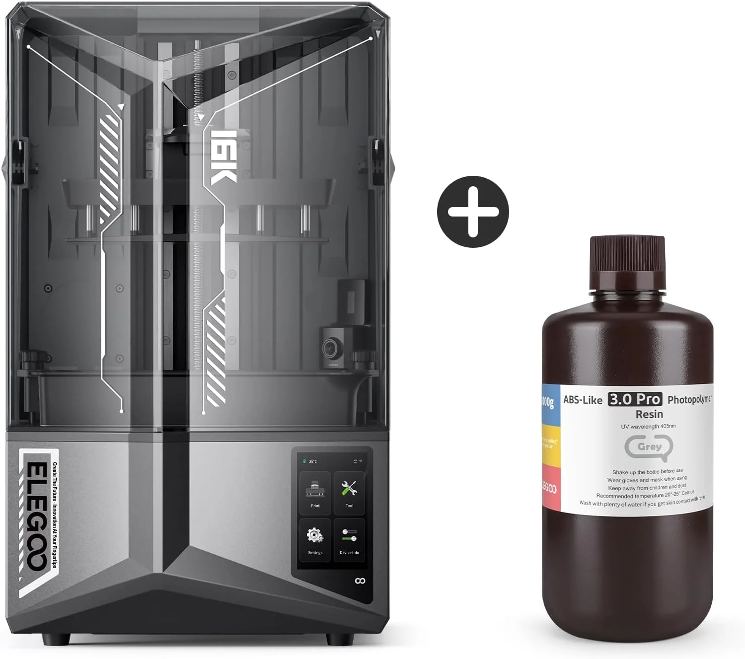 چاپگر سه بعدی رزینی ELEGOO Saturn 4 Ultra 16K و رزین خاکستری ELEGOO ABS-Like Resin 3.0 Pro 1000G