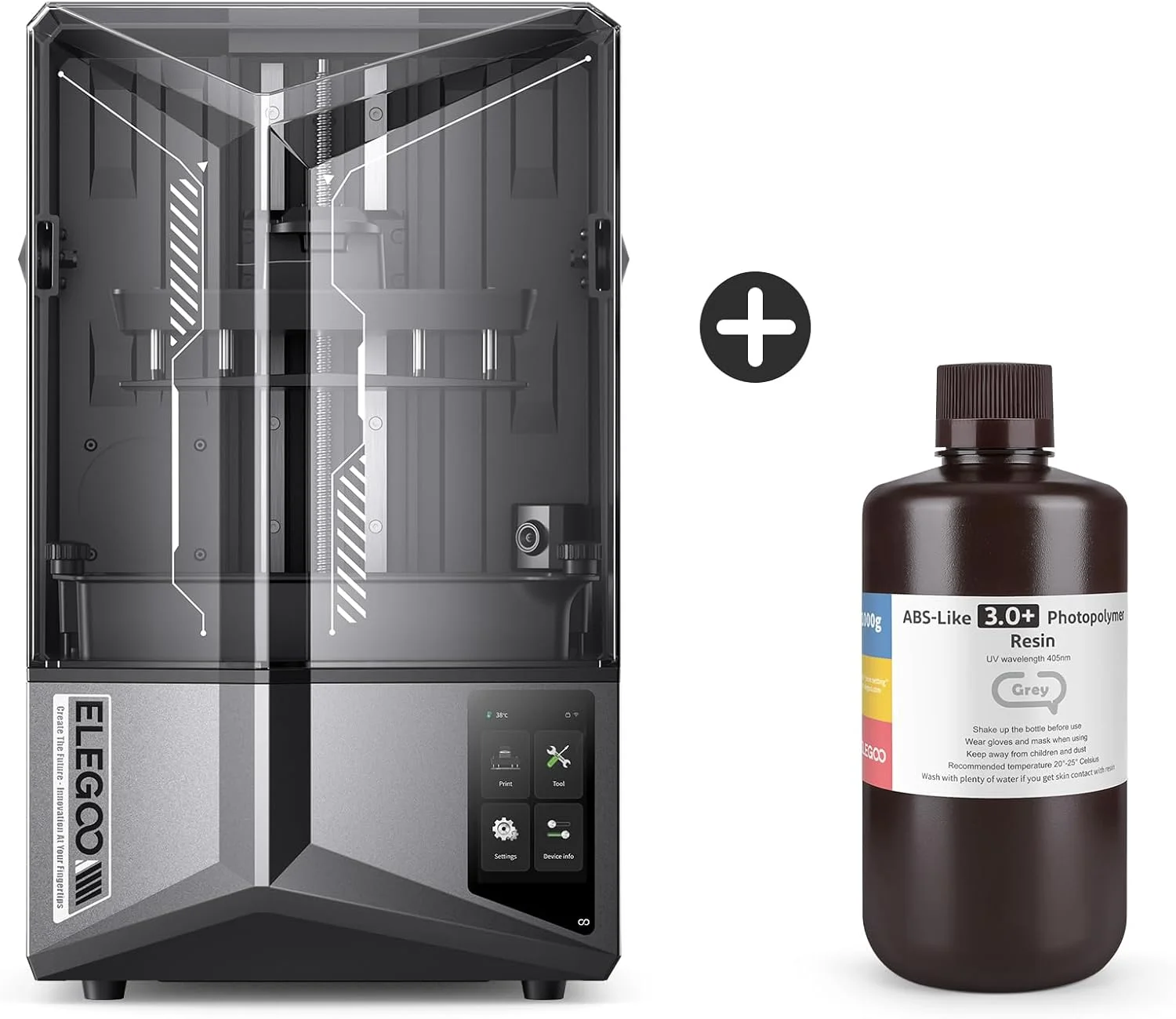 چاپگر سه بعدی رزینی ELEGOO Saturn 4 Ultra 12K MSLA و 1 کیلوگرم رزین خاکستری ABS-Like 3.0 Plus ELEGOO