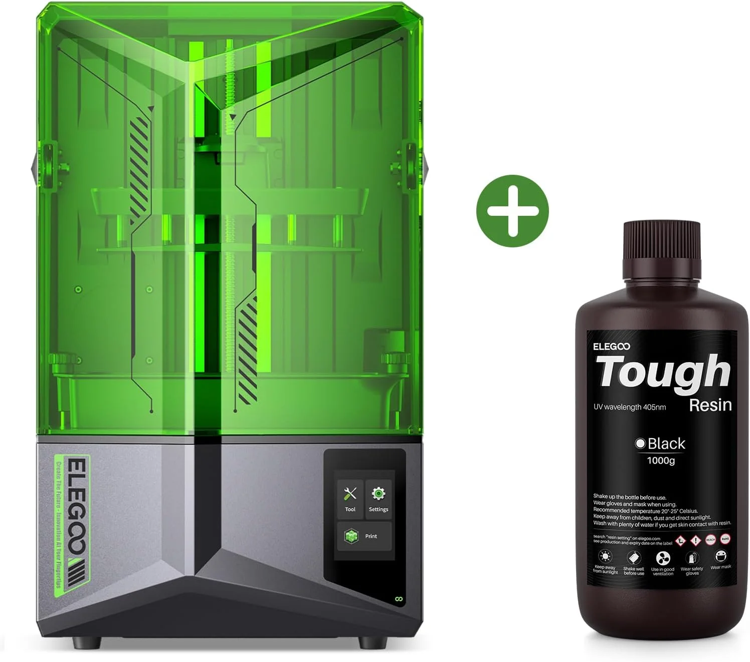 پرینتر سه بعدی رزینی ELEGOO Saturn 4 12K MSLA و رزین مشکی سخت ELEGOO 1000 گرمی