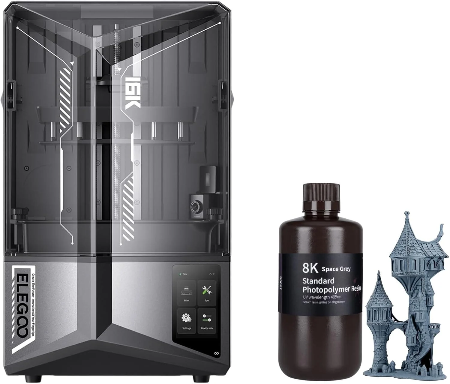 چاپگر سه بعدی رزینی ELEGOO Saturn 4 Ultra 16K و رزین فتوپلیمری استاندارد 8K خاکستری فضایی 1000 گرمی
