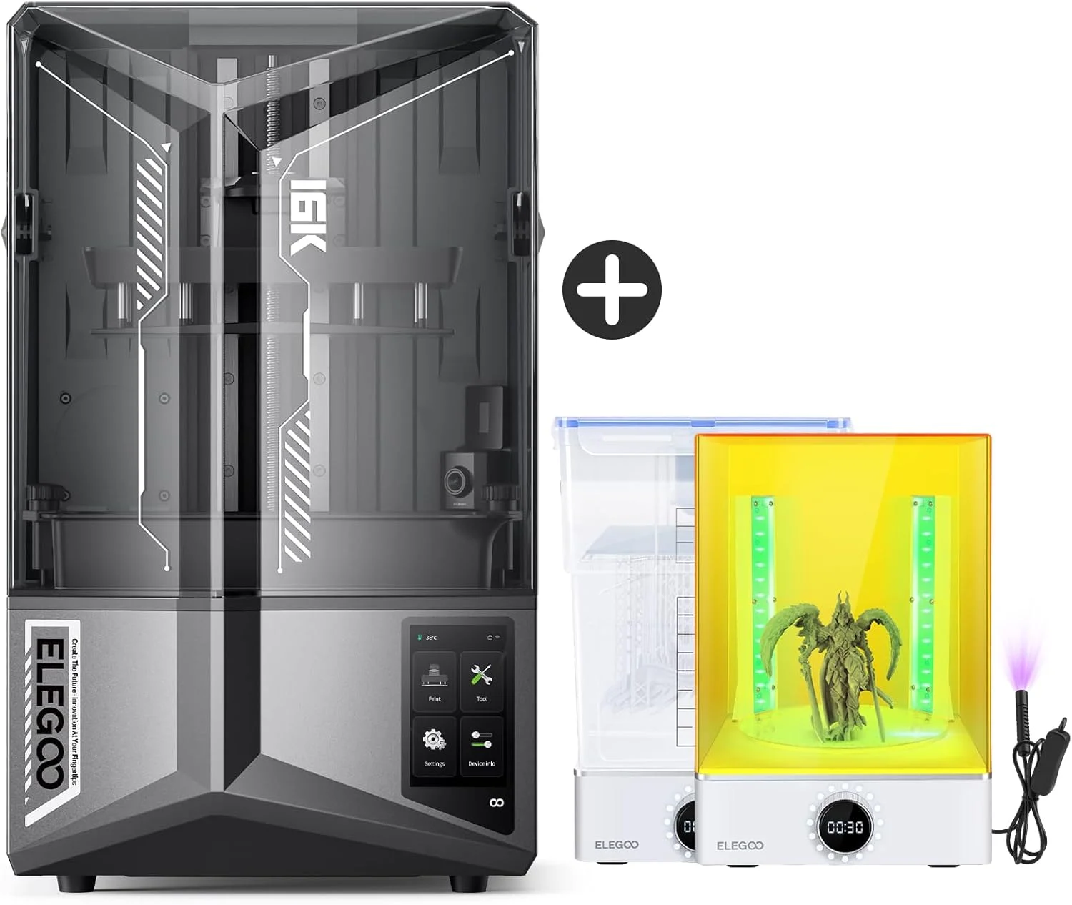 پرینتر سه بعدی رزینی ELEGOO Saturn 4 Ultra 16K و دستگاه شستشو و کیور ELEGOO Mercury XS