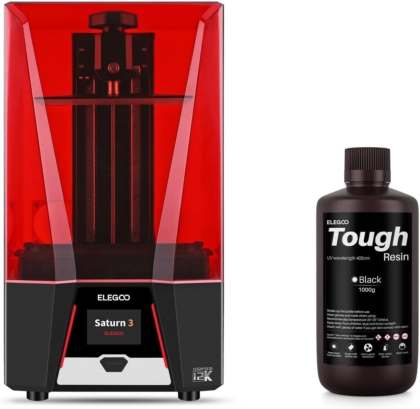 چاپگر سه بعدی رزینی ELEGOO Saturn 3 12K MSLA و رزین مشکی سخت ELEGOO با وزن ۱۰۰۰ گرم