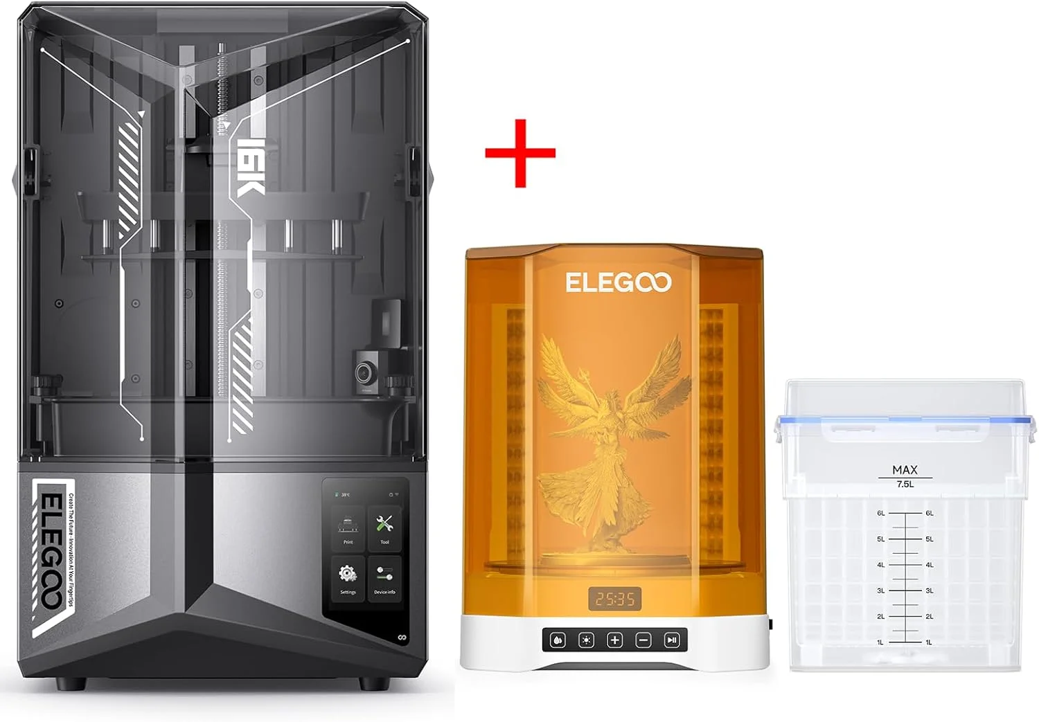 پرینتر سه بعدی رزینی ELEGOO Saturn 4 Ultra 16K و دستگاه شستشو و خشک کن ELEGOO Mercury Plus V3.0