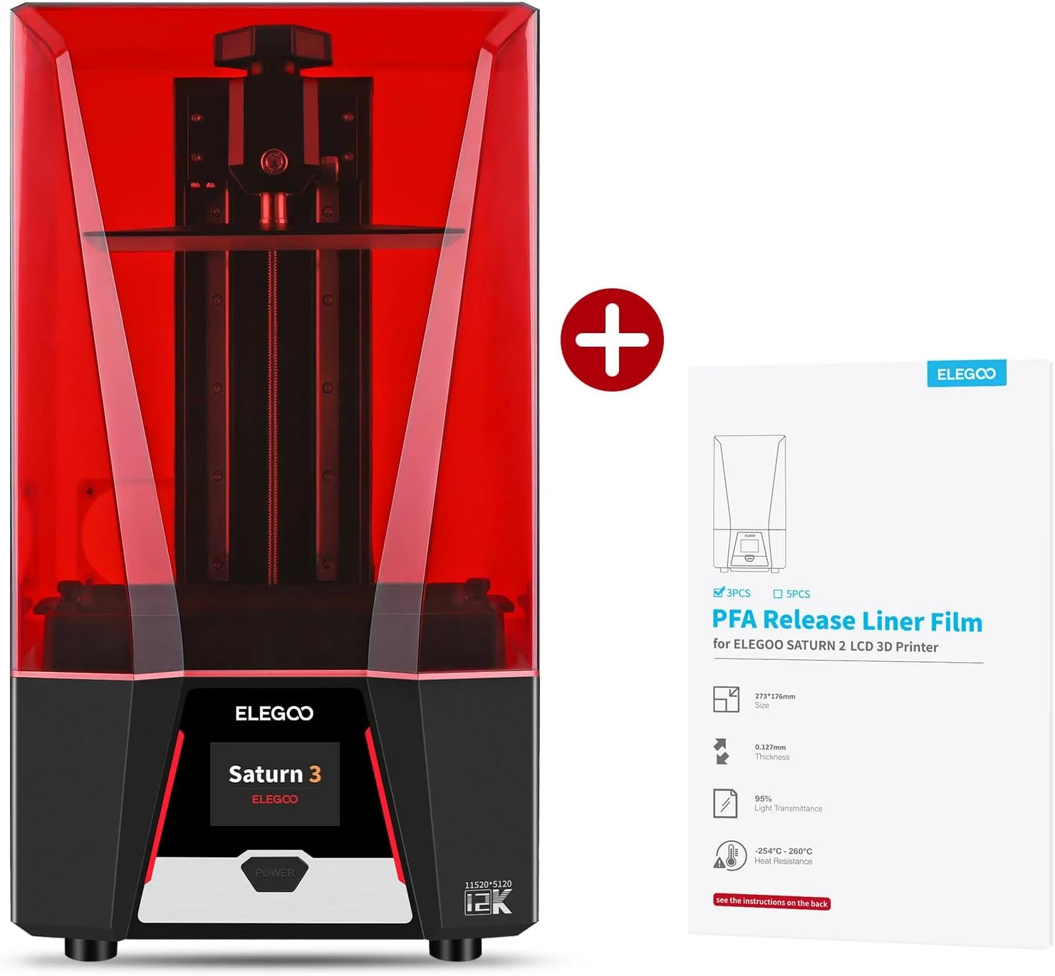 پرینتر سه بعدی ELEGOO Saturn 3 12K MSLA و فیلم رهاساز PFA 2.0 ELEGOO (بسته 3 عددی)