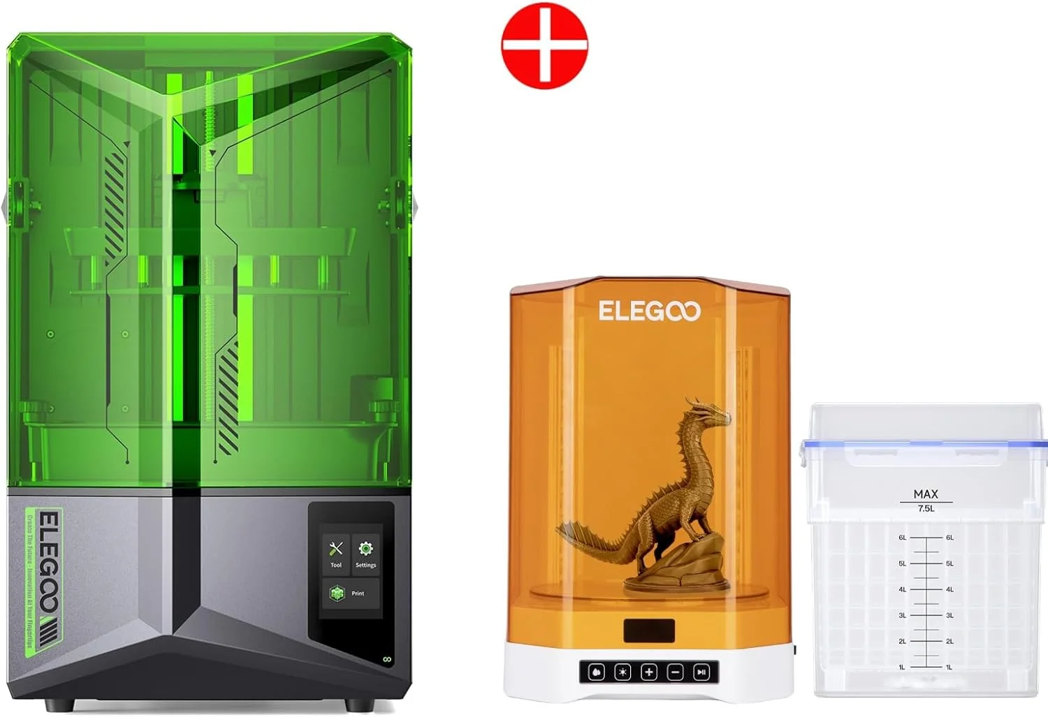 پرینتر سه بعدی رزینی ELEGOO Saturn 4 MSLA و دستگاه شستشو و کیورینگ ELEGOO Mercury Plus V3.0