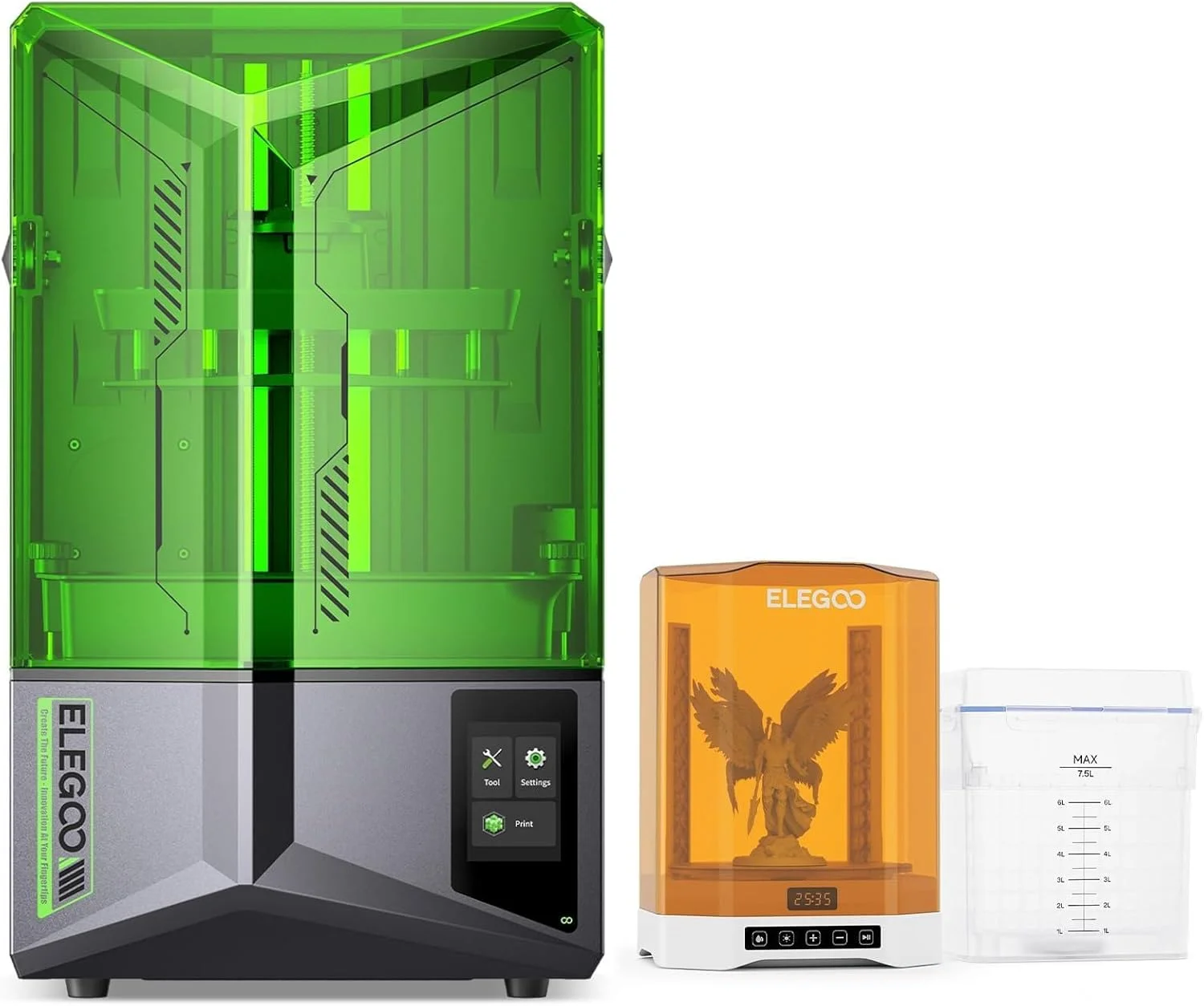 پرینتر سه بعدی رزینی ELEGOO Saturn 4 12K MSLA و ایستگاه شستشو و کیور بزرگتر ELEGOO Mercury Plus 3.0