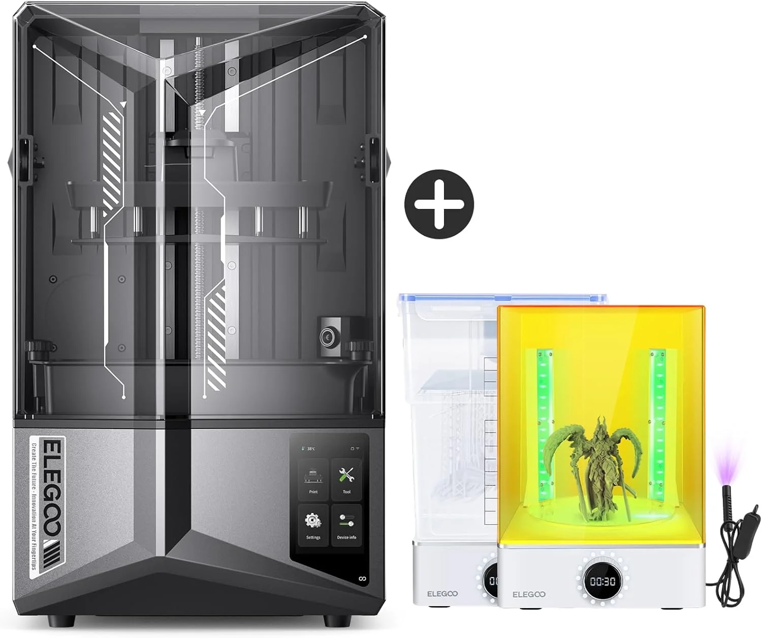 پرینتر سه بعدی رزینی ELEGOO Saturn 4 Ultra 12K MSLA و بسته شستشو و کیور ELEGOO Mercury XS