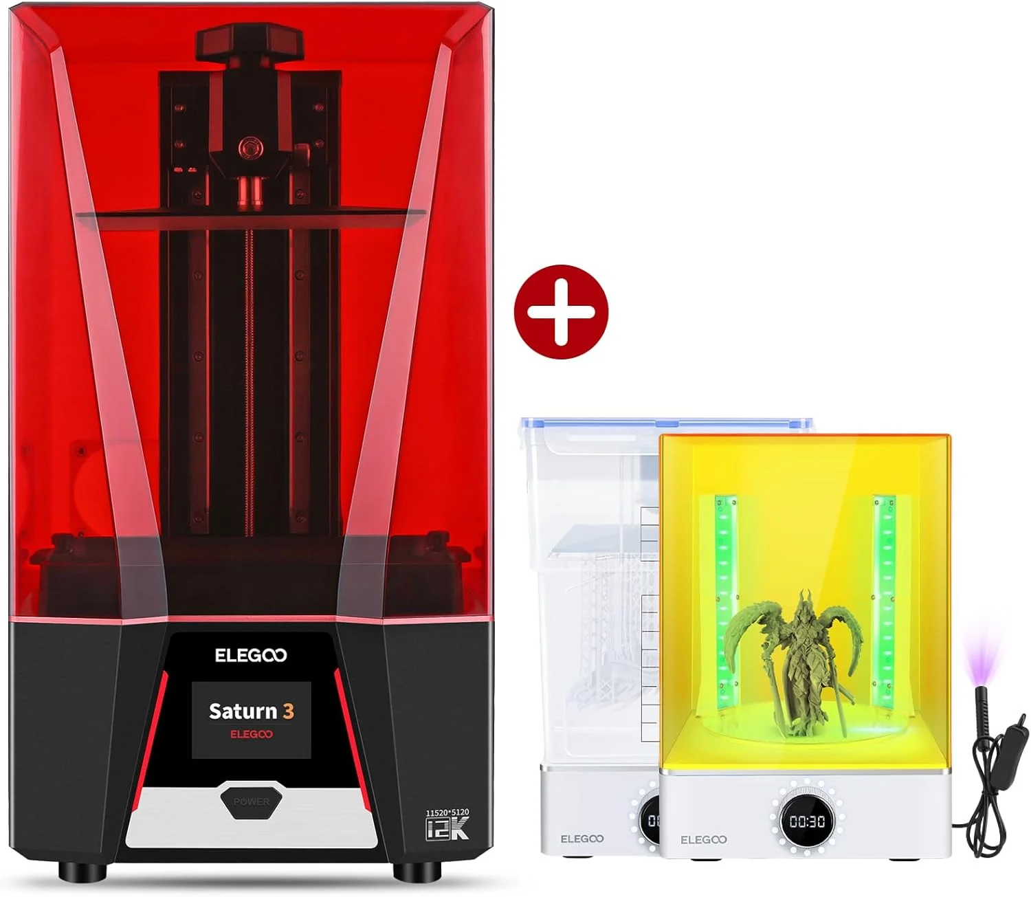 پرینتر سه بعدی ELEGOO Saturn 3 12K MSLA و بسته نرم افزاری ELEGOO Mercury XS Wash and Cure Station