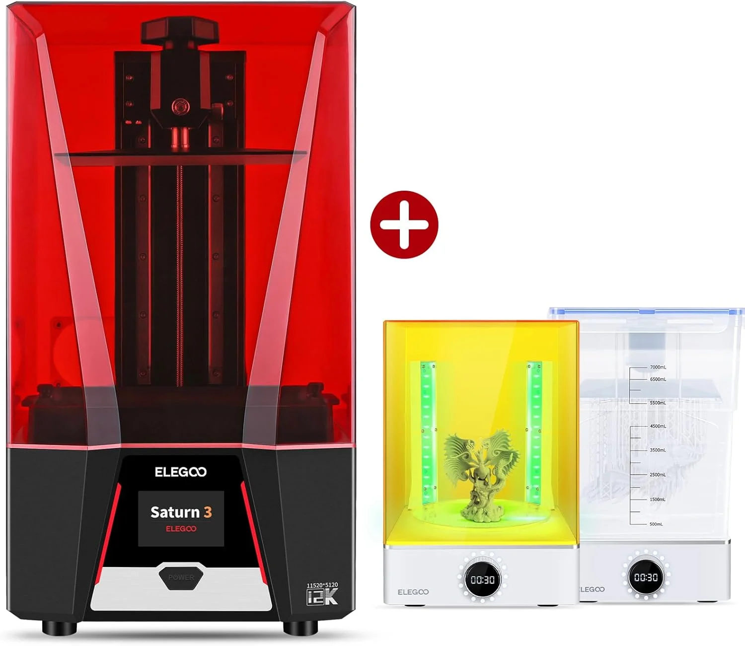 پرینتر سه بعدی ELEGOO Saturn 3 12K MSLA و بسته ELEGOO Mercury X Cure and Wash Large UV Curing Machine