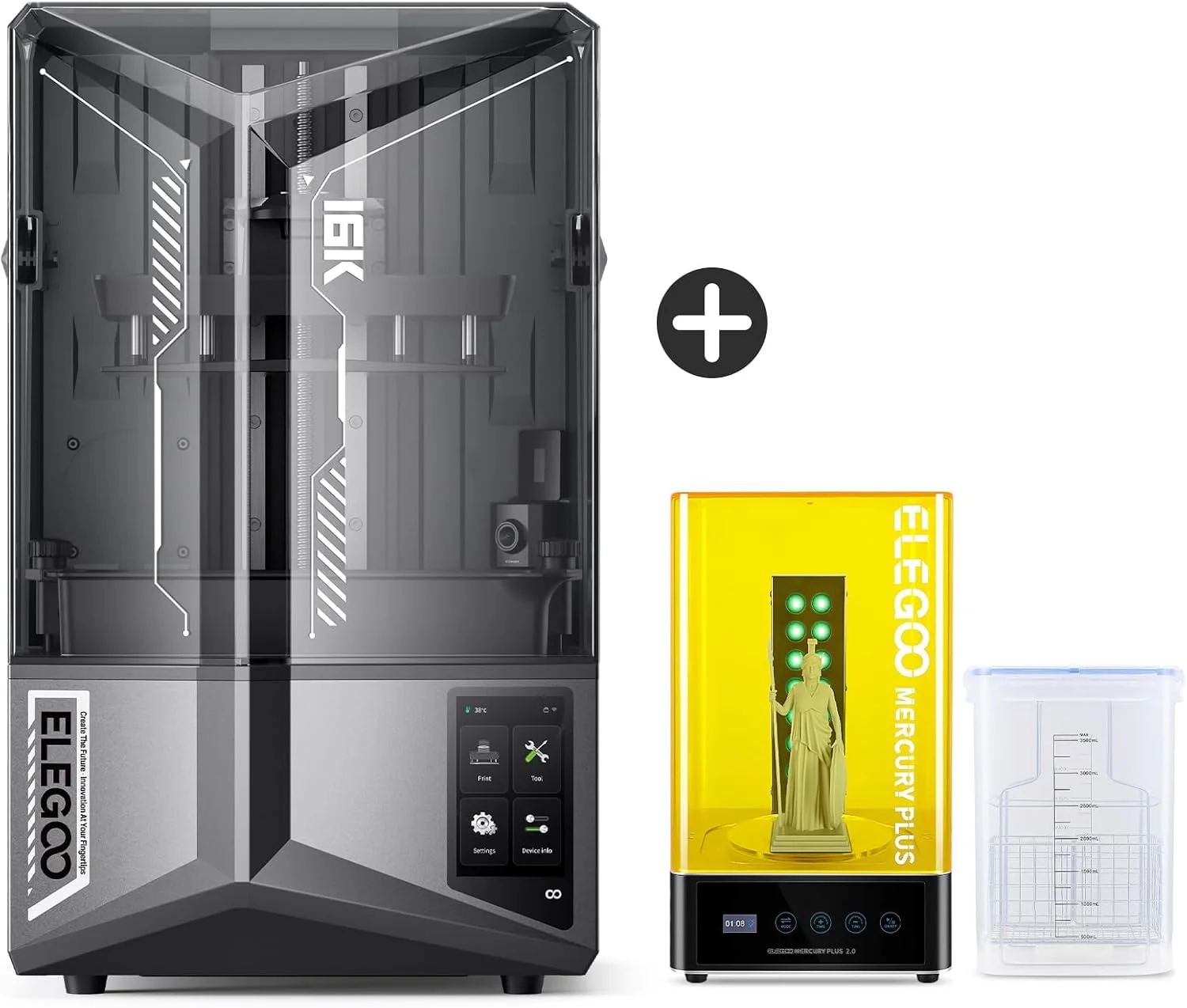 پرینتر سه بعدی رزینی ELEGOO Saturn 4 Ultra 16K و دستگاه شستشو و کیور بزرگ ELEGOO Mercury Plus 2.0