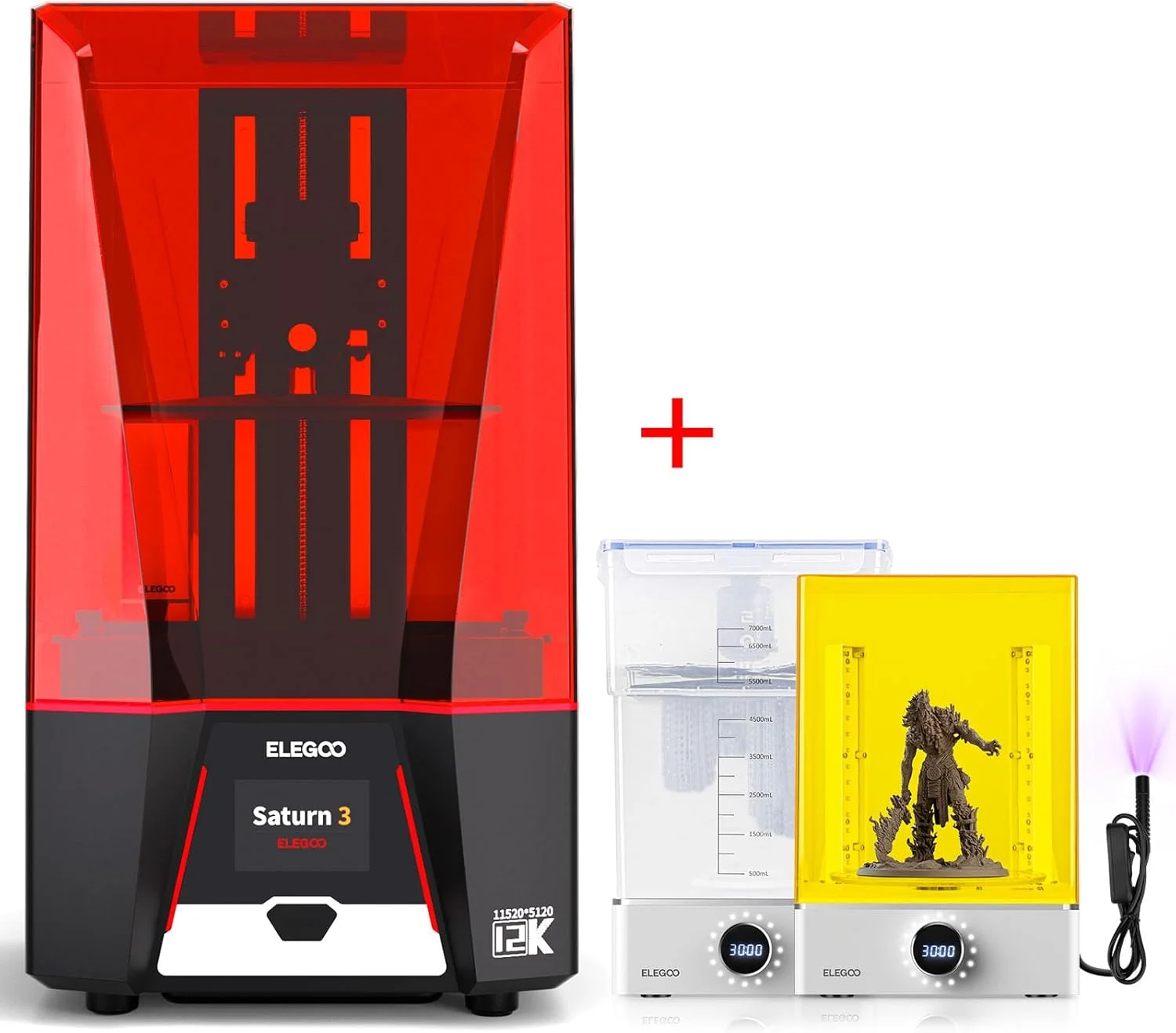 پرینتر سه بعدی رزینی ELEGOO Saturn 3 MSLA و دستگاه شستشو و کیور ELEGOO Mercury XS