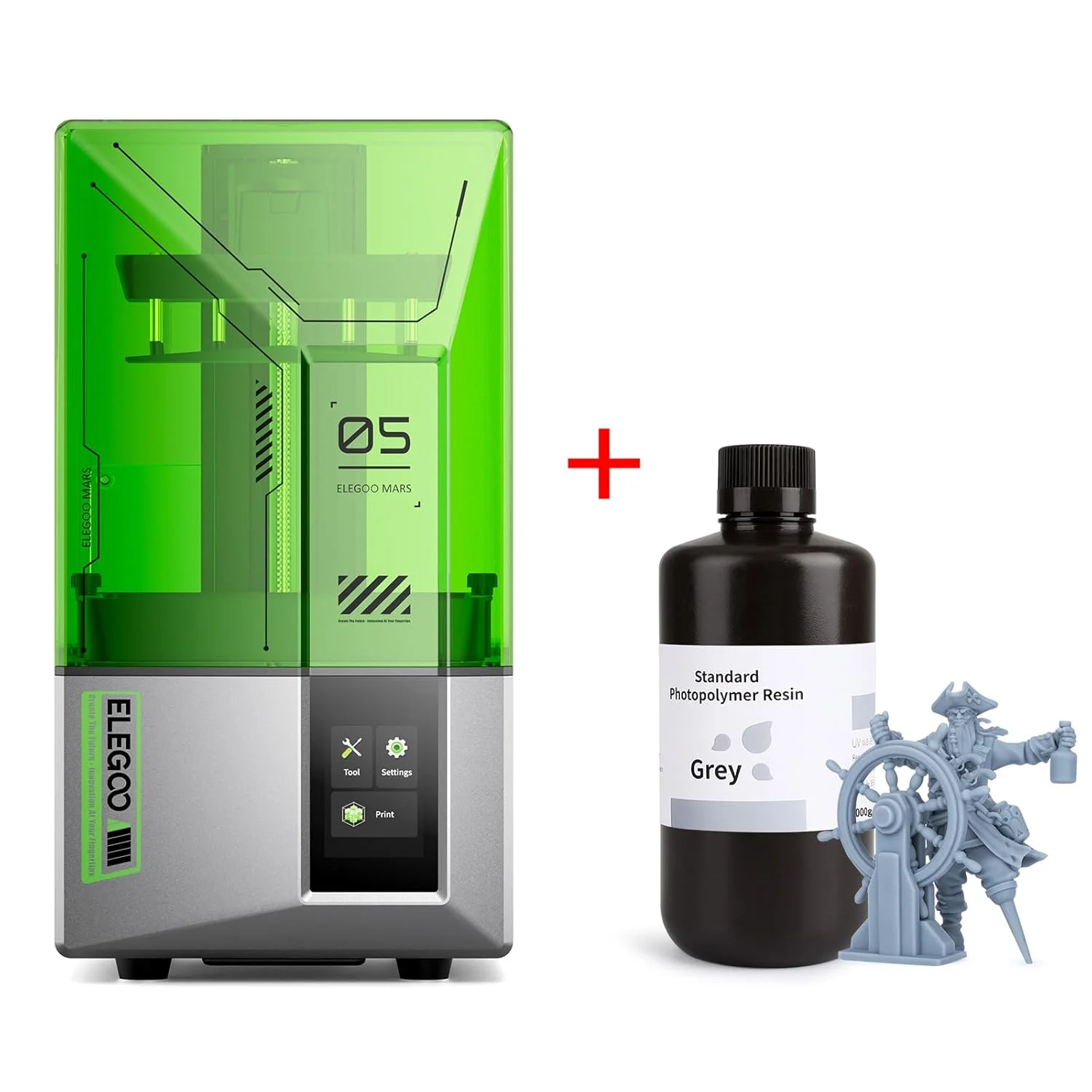 پرینتر سه بعدی رزینی ELEGOO Mars 5 به همراه رزین استاندارد خاکستری 1000 گرمی