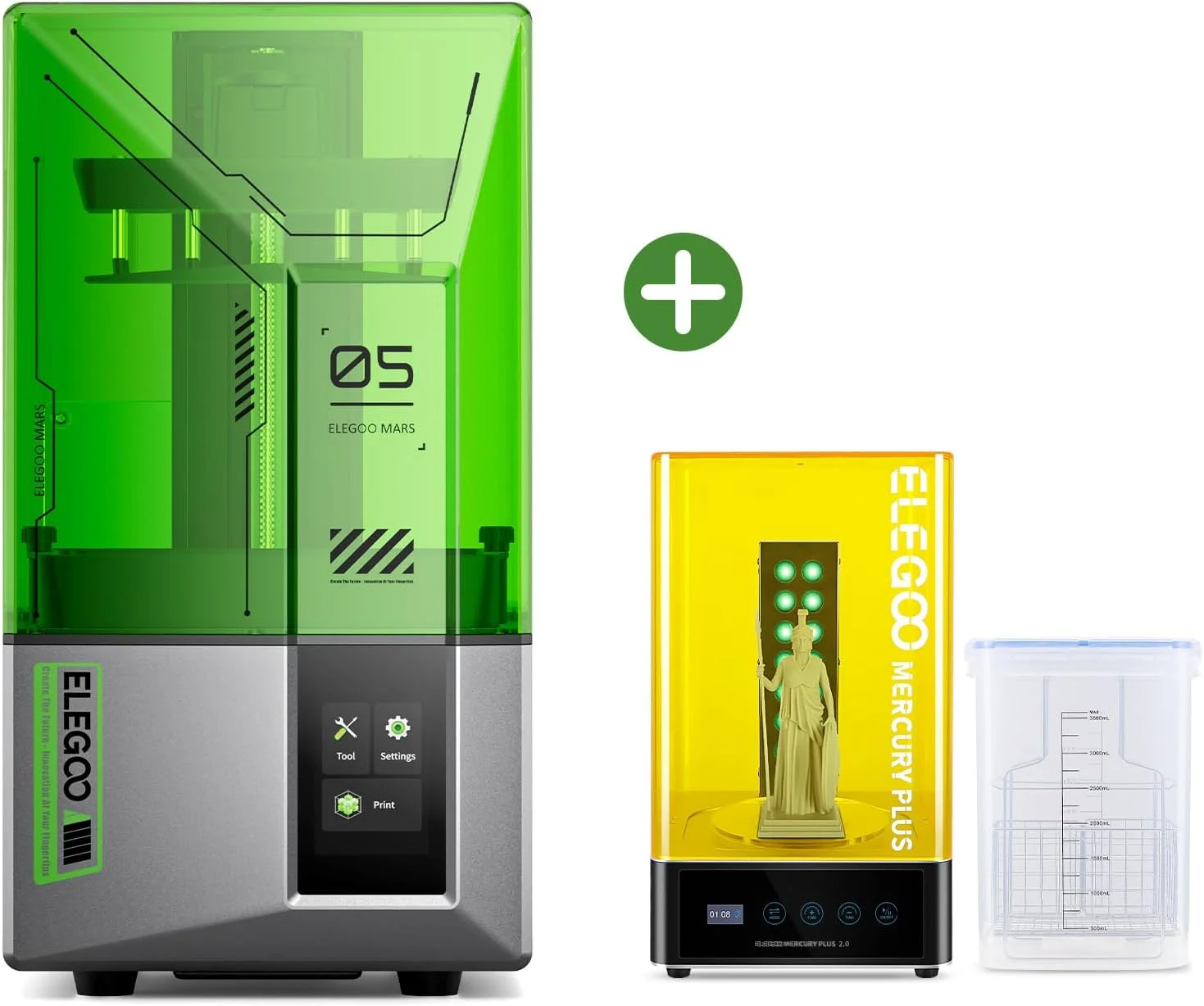 پرینتر سه بعدی رزینی ELEGOO Mars 5 MSLA و دستگاه شستشو و کیور بزرگ ELEGOO Mercury Plus 2.0