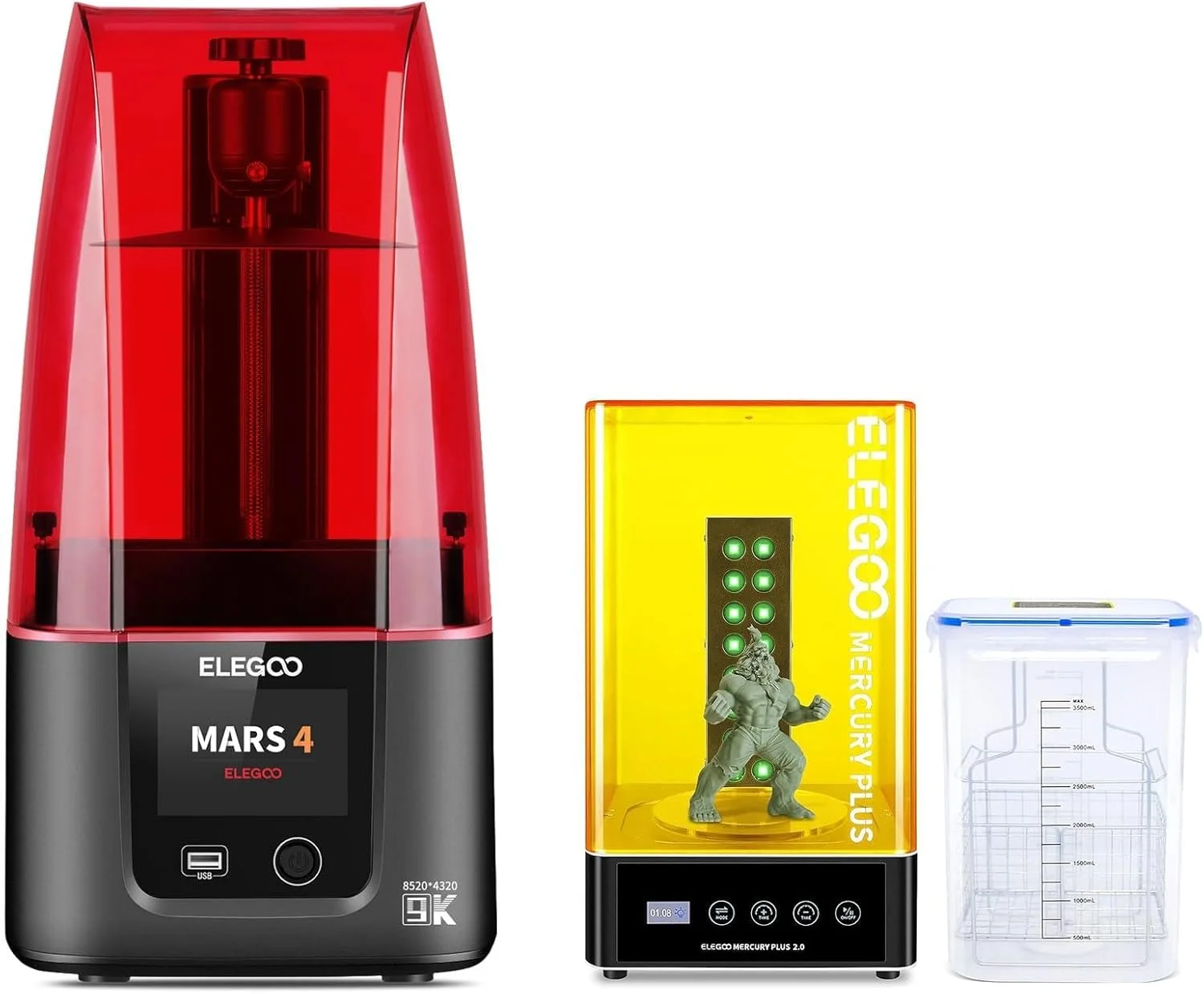 پرینتر سه بعدی رزینی ELEGOO Mars 4 MSLA و ایستگاه شستشو و کیورینگ ELEGOO Mercury Plus 2.0