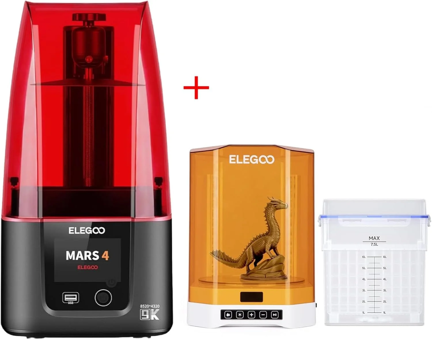 پرینتر سه بعدی رزینی ELEGOO Mars 4 MSLA و ایستگاه شستشو و کیور ELEGOO Mercury Plus V3.0