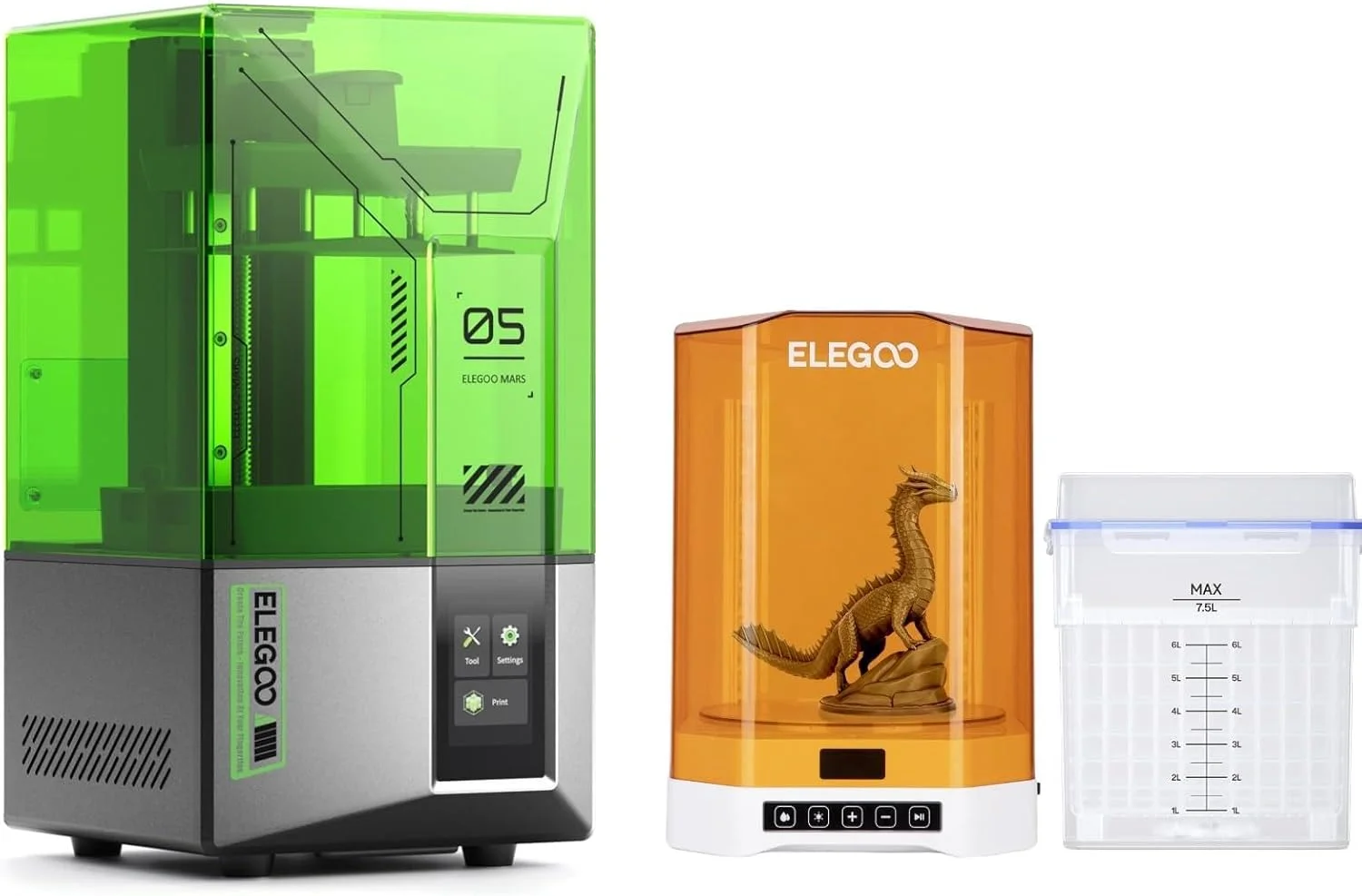 پرینتر سه بعدی رزینی ELEGOO Mars 5 و دستگاه شستشو و کیورینگ ELEGOO Mercury Plus V3.0