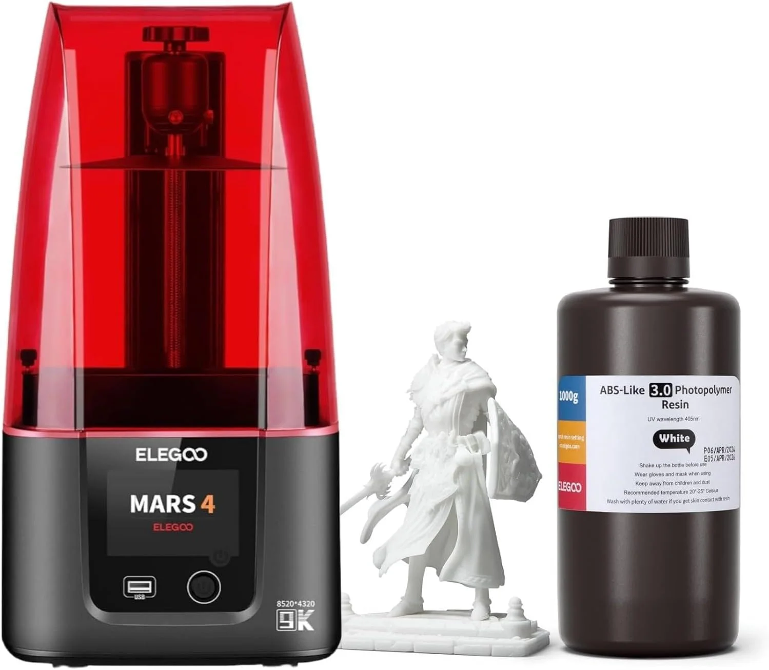 چاپگر سه بعدی رزینی ELEGOO Mars 4 MSLA و رزین چاپگر سه بعدی ELEGOO ABS-Like 3.0 سفید 1000 گرمی
