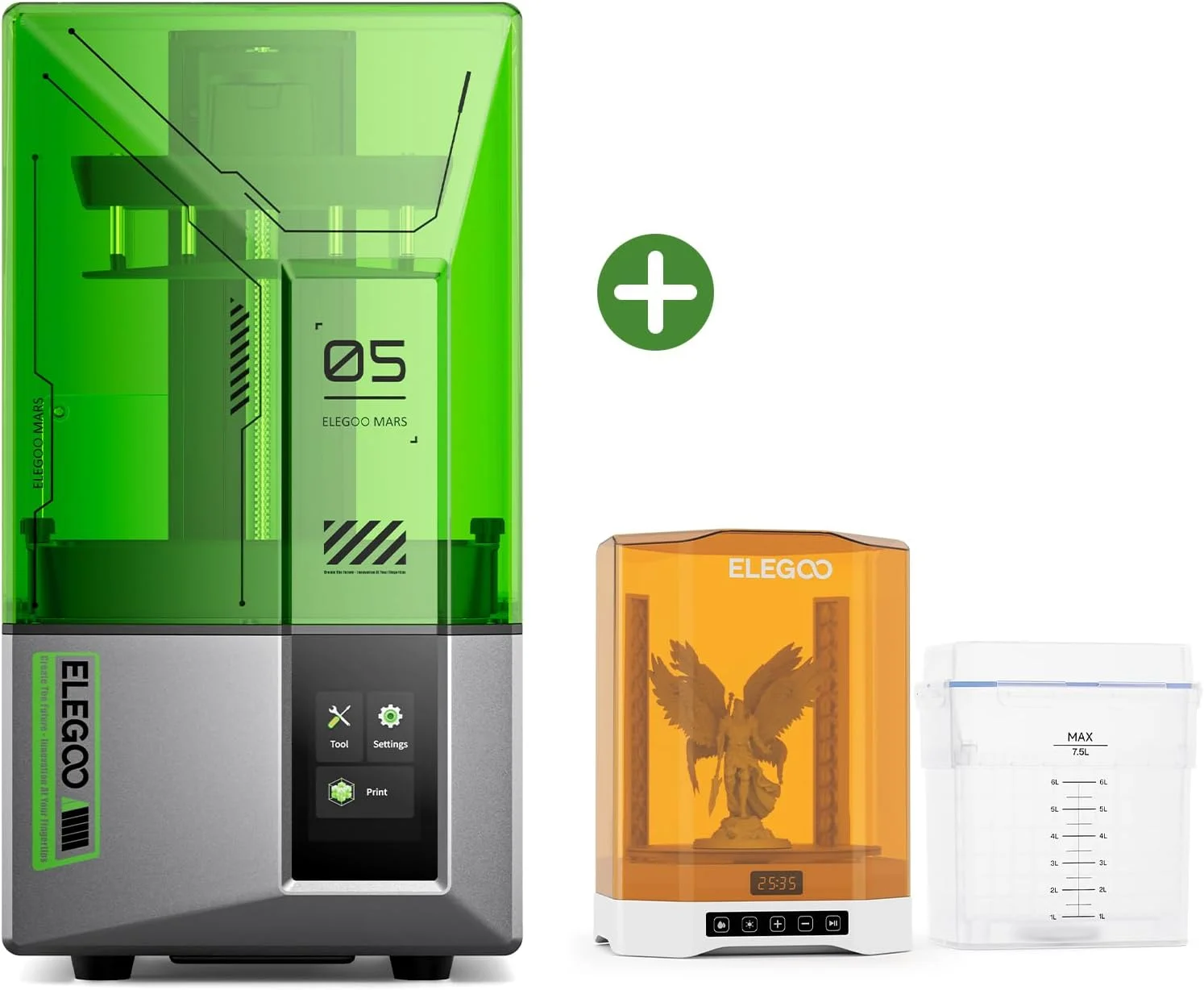 پرینتر سه بعدی رزینی ELEGOO Mars 5 MSLA و ایستگاه شستشو و کیور بزرگتر ELEGOO Mercury Plus 3.0
