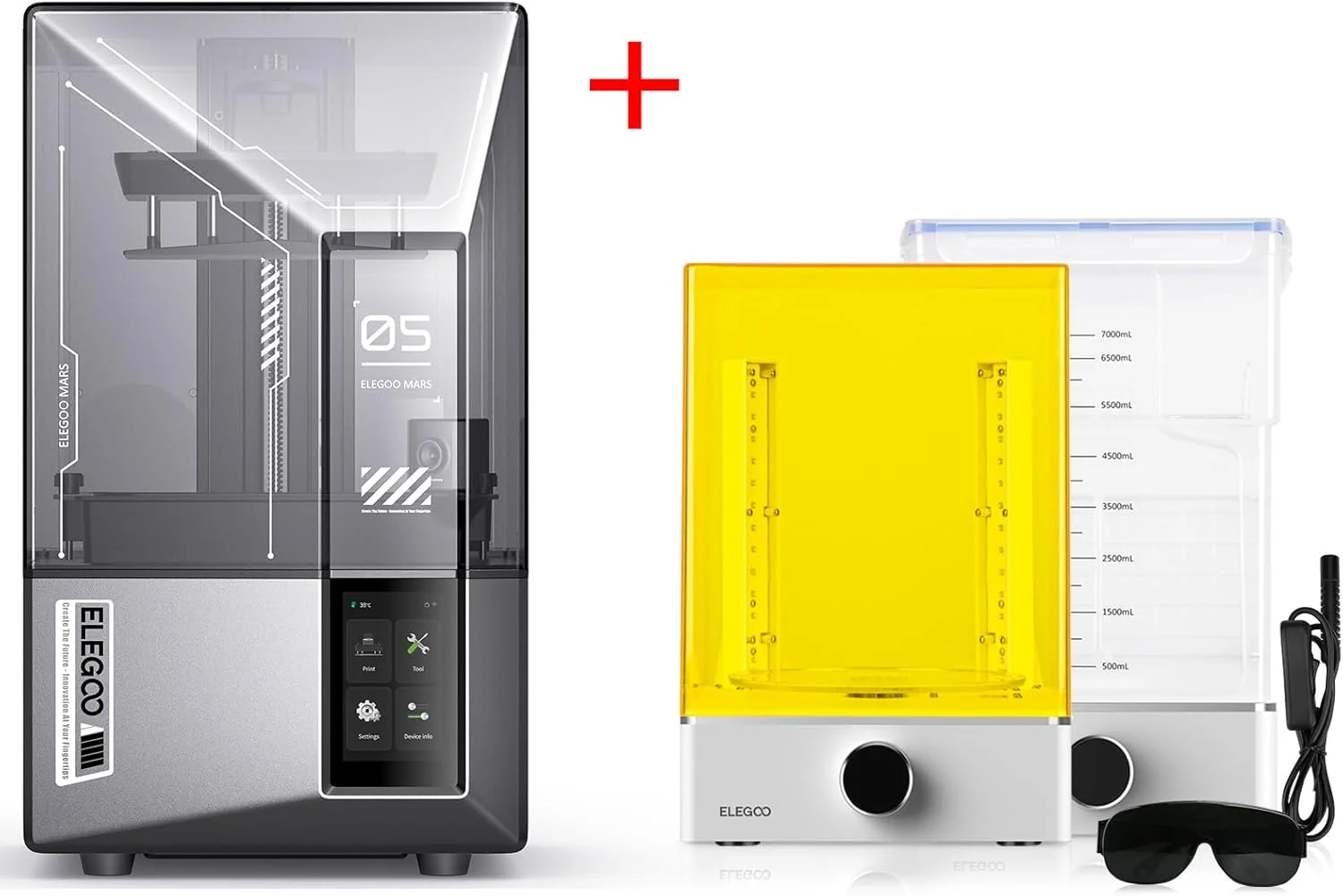 پرینتر سه بعدی رزینی ELEGOO Mars 5 Ultra 9K MSLA و بسته ELEGOO Mercury XS با ایستگاه شستشو و کیور جداگانه